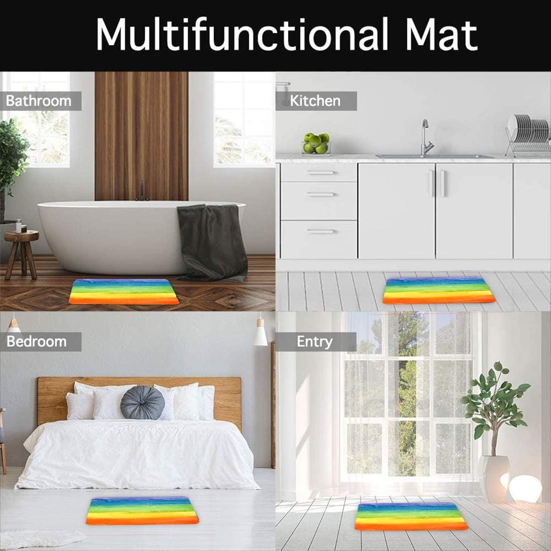 Britimes Bath Mat For Bathroom, Bathroom Mats Rugs No Silp, Colorful Stripe Rainbow Washable Cover Floor Rug Carpets Floor Mat B