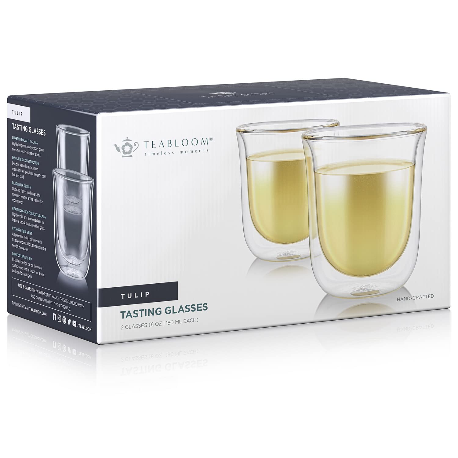 Teabloom Tulip Insulated Glasses For Tea, Espresso And Other Beverages - Double Walled Heatproof Glass Maintains Drinks Hot/Cold