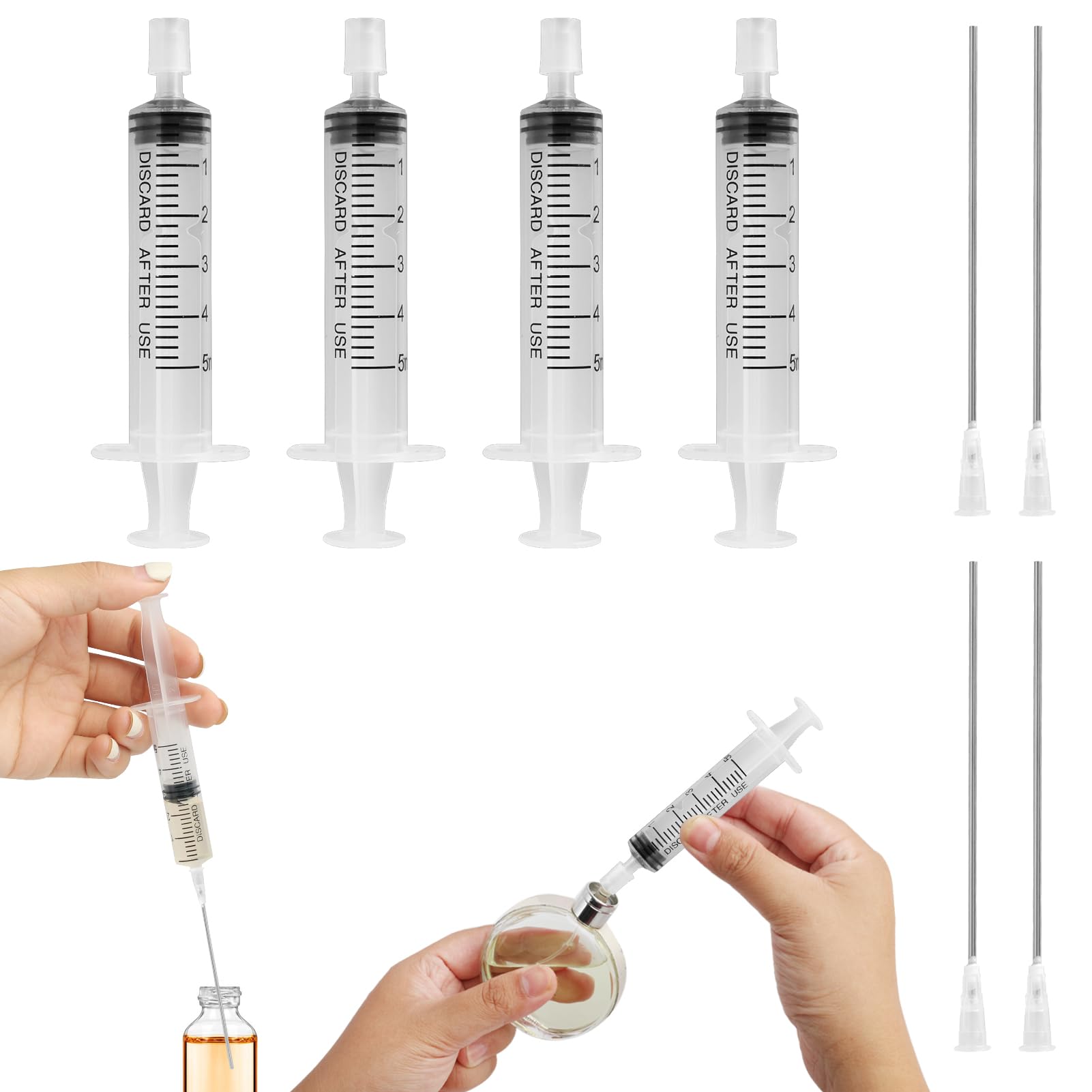 Wxs-Chall 4 Pack-5Ml Plastic Perfume Syringe Extracto Decanter Kit With Blunt Stainless Needle Tip, Suitable For Perfume?Ink?Pen