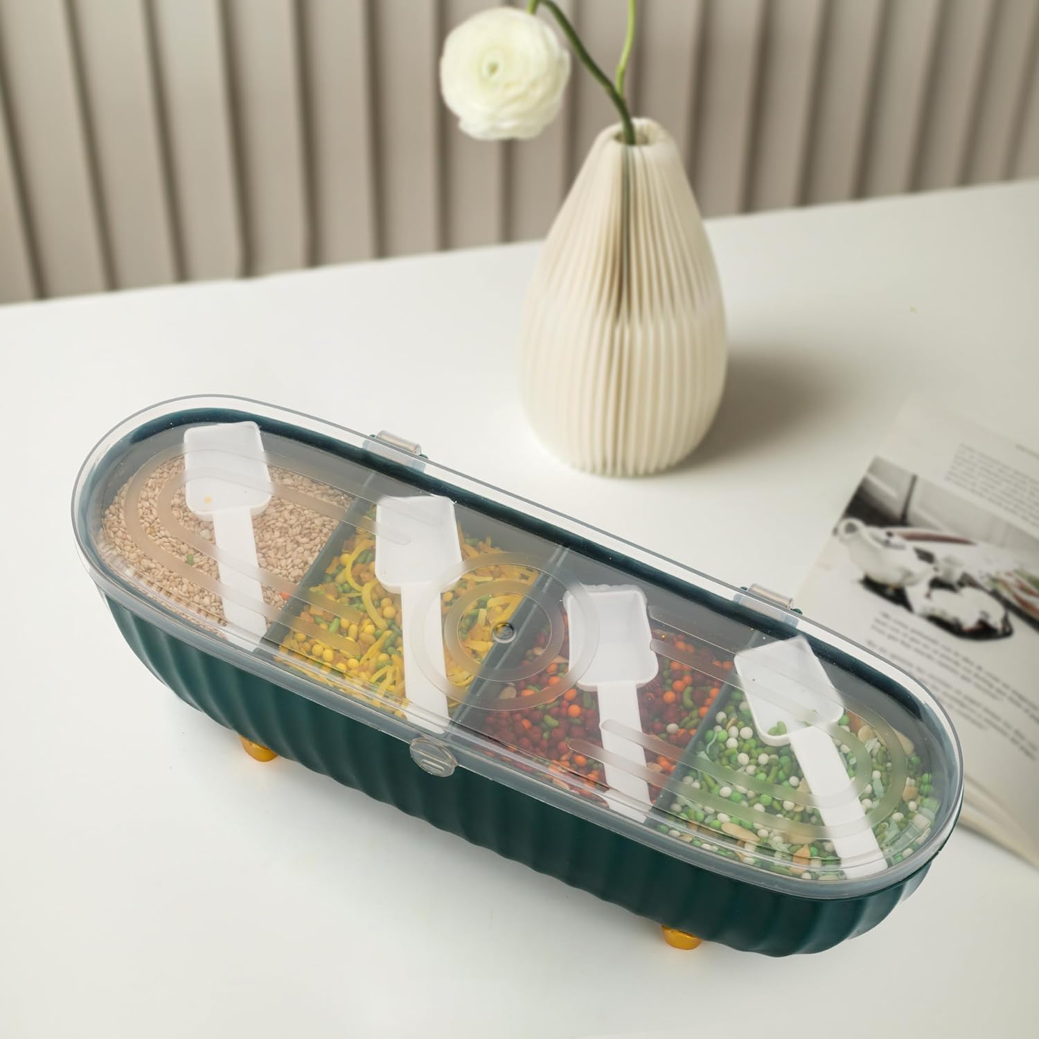4 Grid Seasoning Box, Kitchen Spice Storage Container With Clear Lid And Compartments