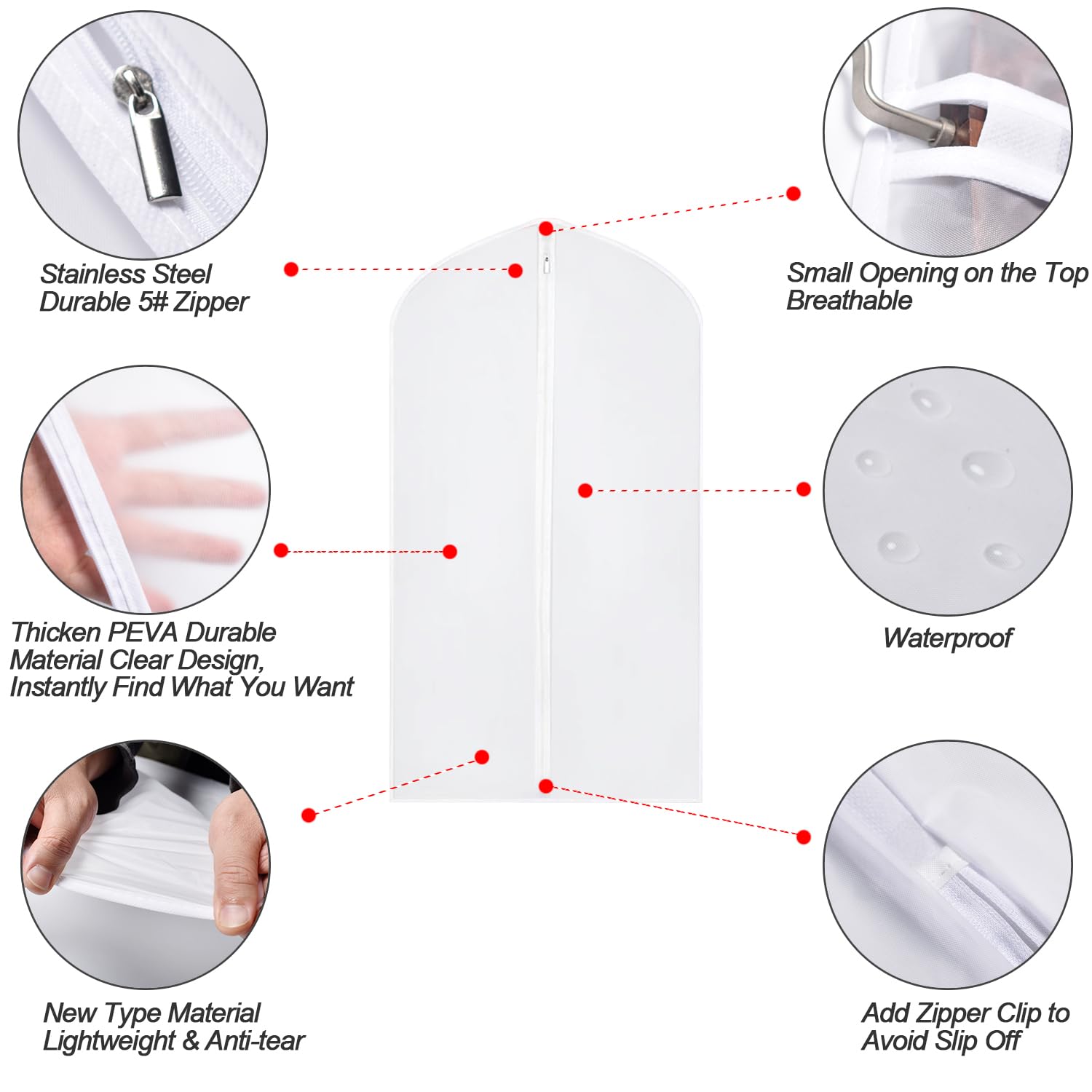 Garment Bag Covers 24''X60'' Dress Bags For Hanging Clothes (Pack Of 6), Hanging Clothes Storage Bag With Study Full Zipper For