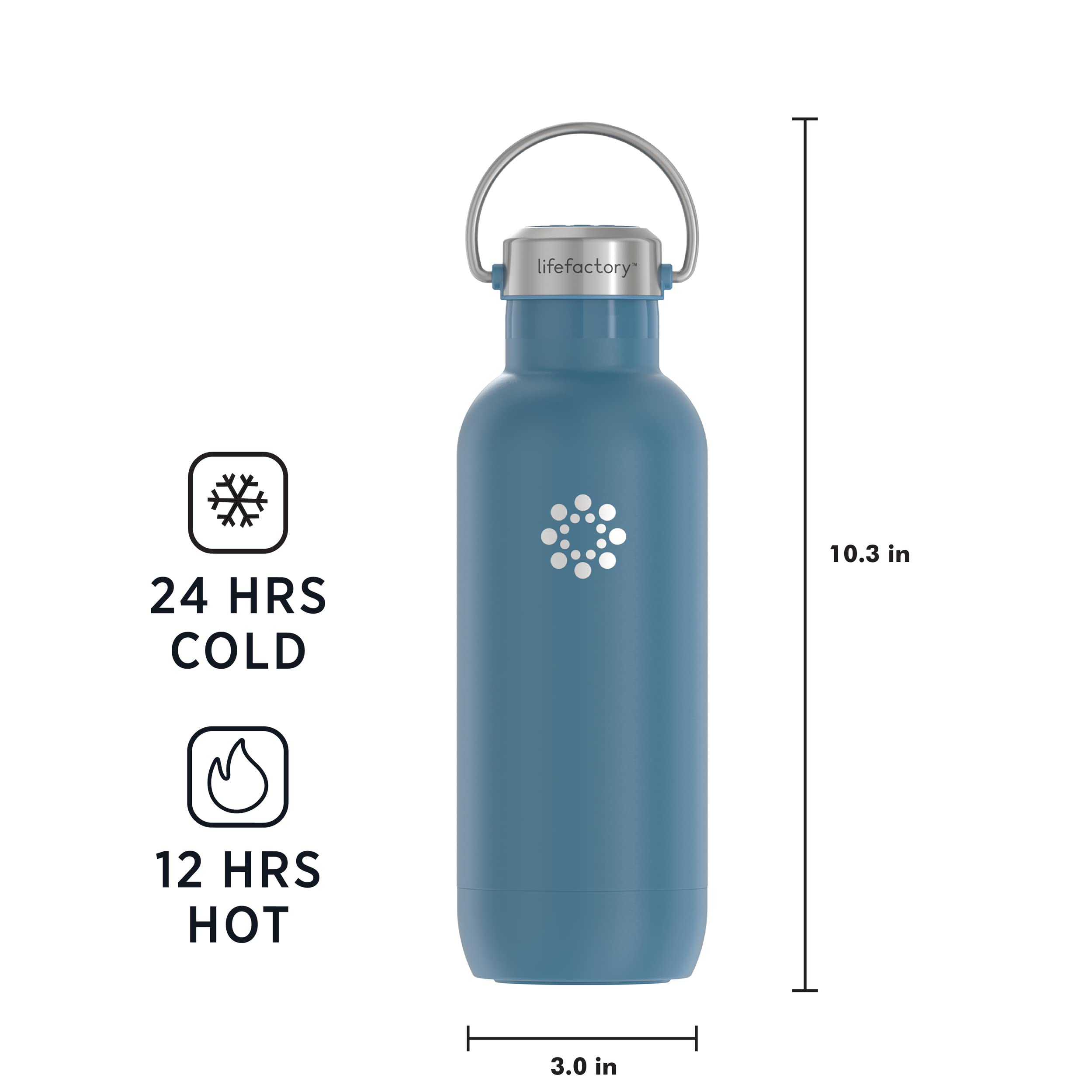 LIfeFactory Stainless Steel Vacuum-Insulated Sport Bottle  24 Ounce  Dark Denim