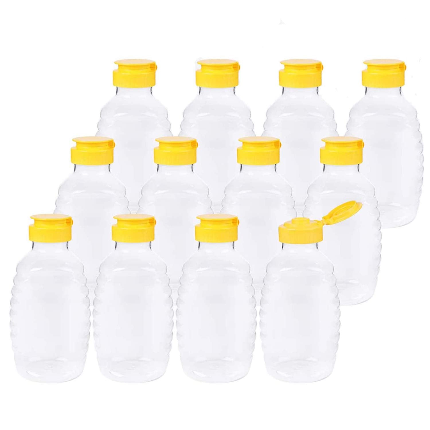 Bekith 12Pc Plastic Honey Jar, 17Oz Squeeze Honey Bottle Empty With Flip-Top Caps For Storing And Dispensing