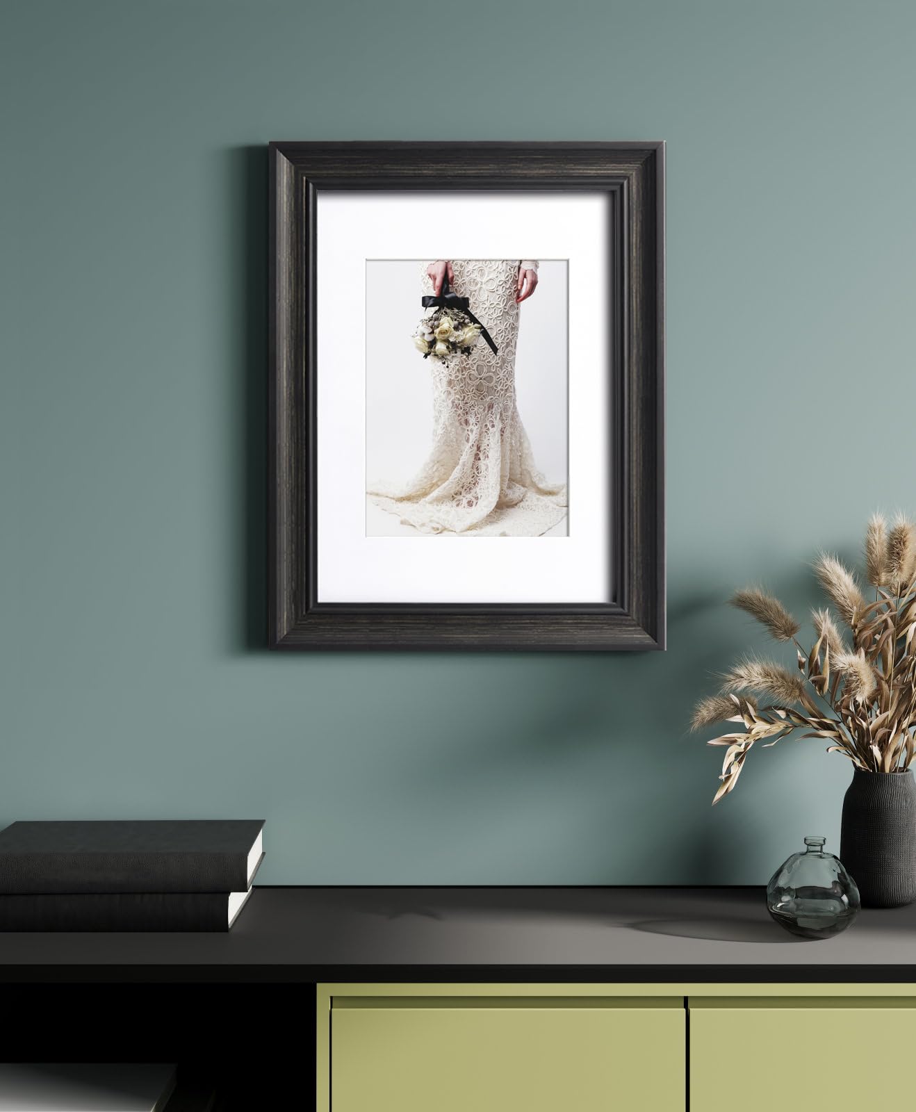 Yaetm 9x12 Picture Frame Matted to 6x8 Set of 4, 1.4    Wide Molding & Distressed Black Photo Frames 9 x 12 with Tempered Glass,