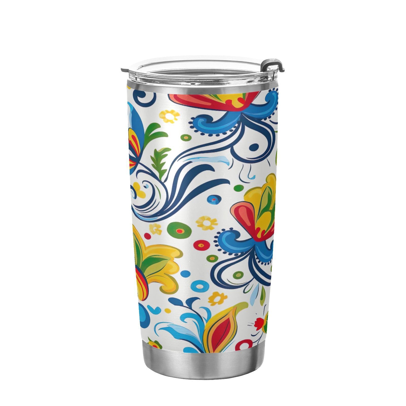 YETTASBIN Mexican Talavera Tumbler with Straw Lid, 20oz Stainless Steel Tumbler Cup Double Wall Vacuum Insulated Travel Coffee M