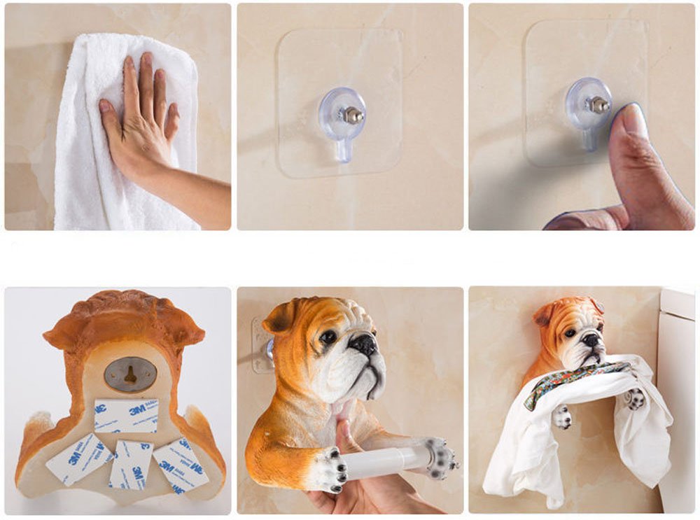 3D Bulldog End Wall Mounted Single Toilet Paper Roll Holder Dispenser