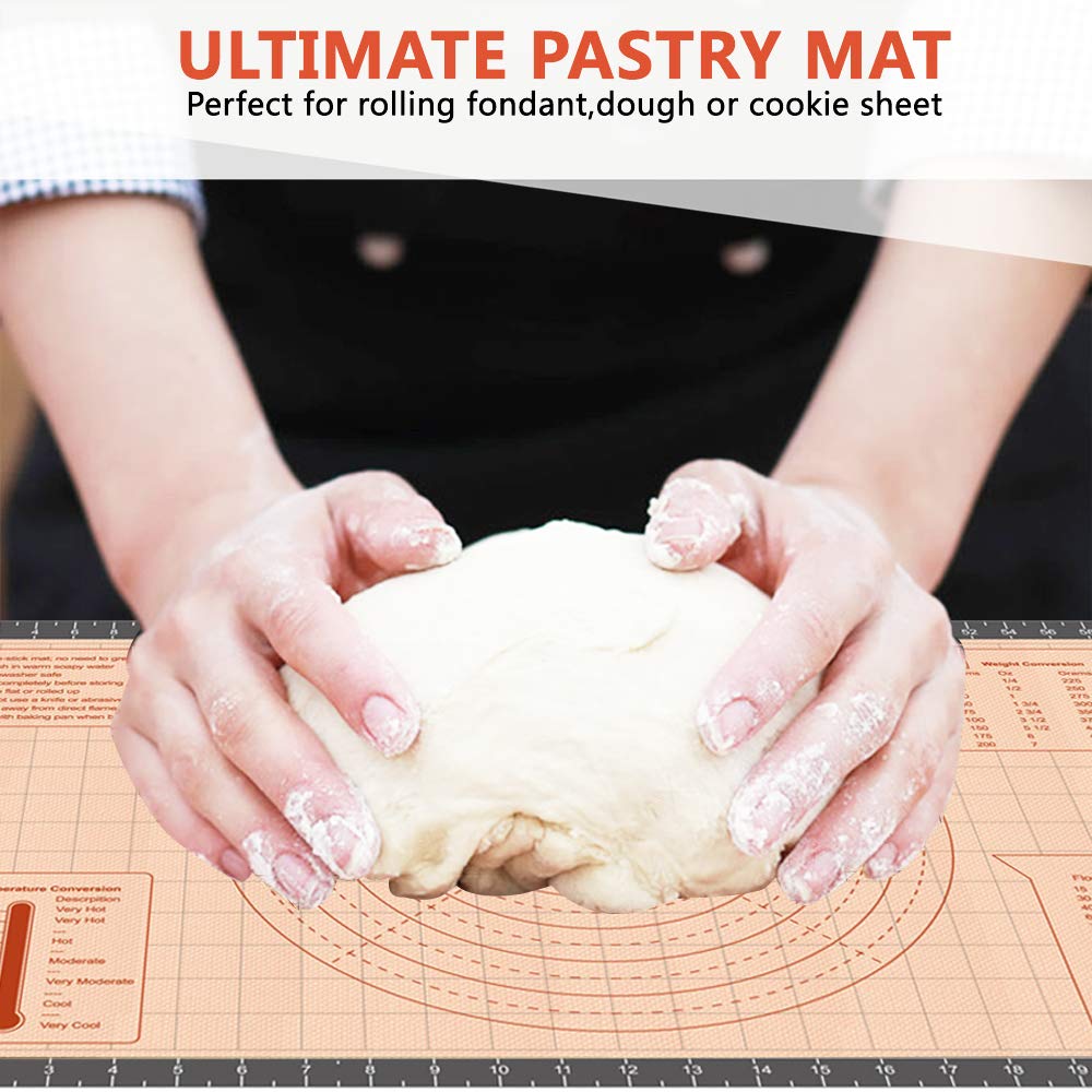 Silicone Pastry Baking Mat Non Stick-Large Rolling Dough With Measurements-Non Slip Pizza,Fondant,Pie,Cake Baking Mat - 26 X 16