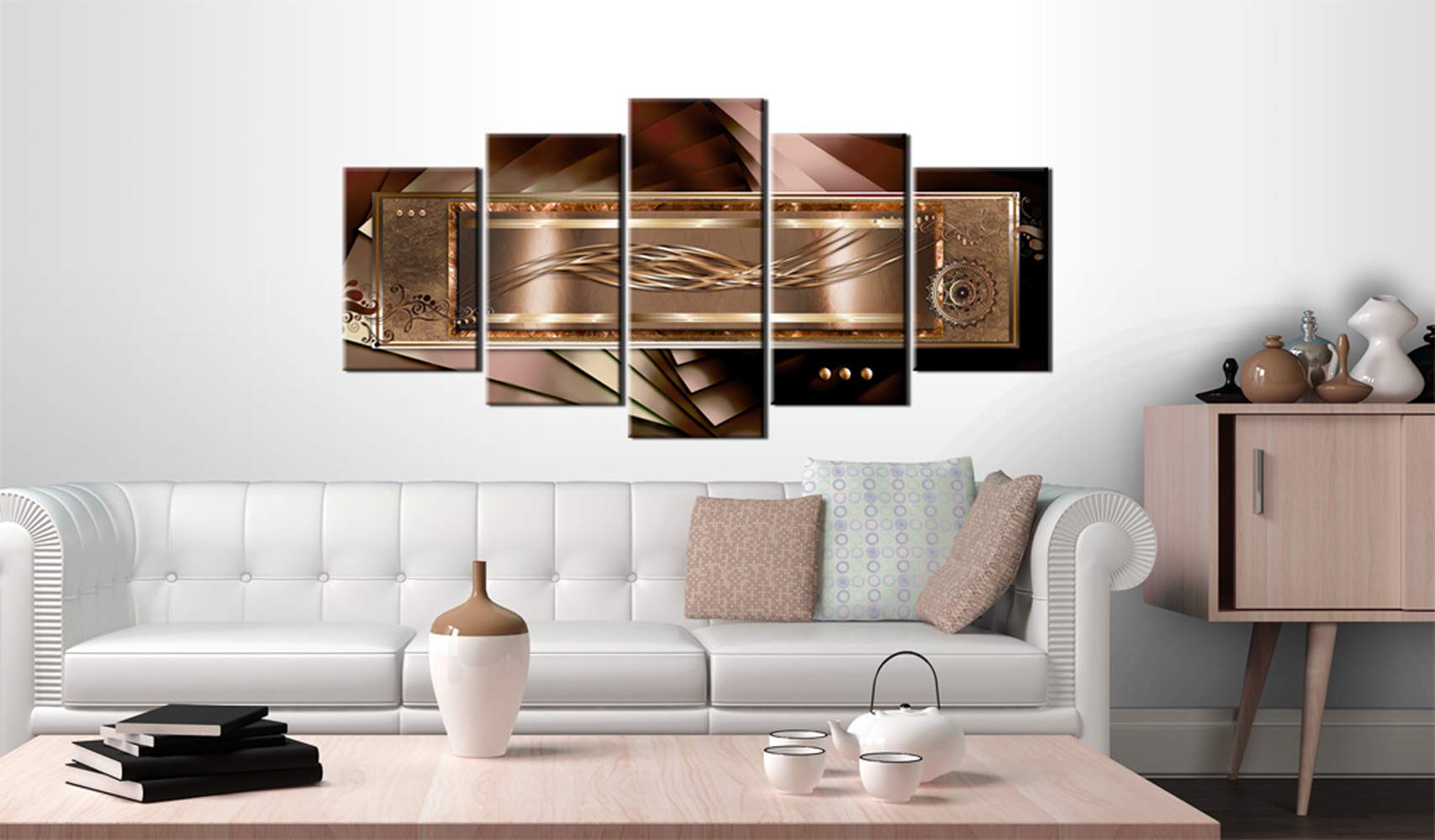 Abstract Canvas Wall Prints Art Golden Gentleness Painting Contemporary Picture Framed Ready to Hang Home Decorations Bedroom 5pcs Giclee Artwork CL09 40x20