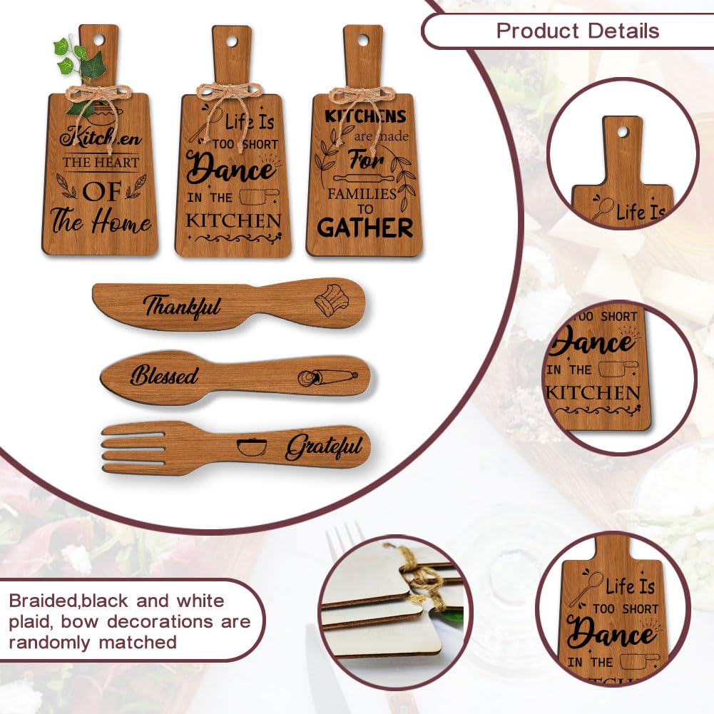 PH PandaHall 6pcs Kitchen Wooden Sign, Wall Decor Eat Wood Cutting Board Sign Dining Sign Farmhouse Tiered Tray Wall Art Rustic