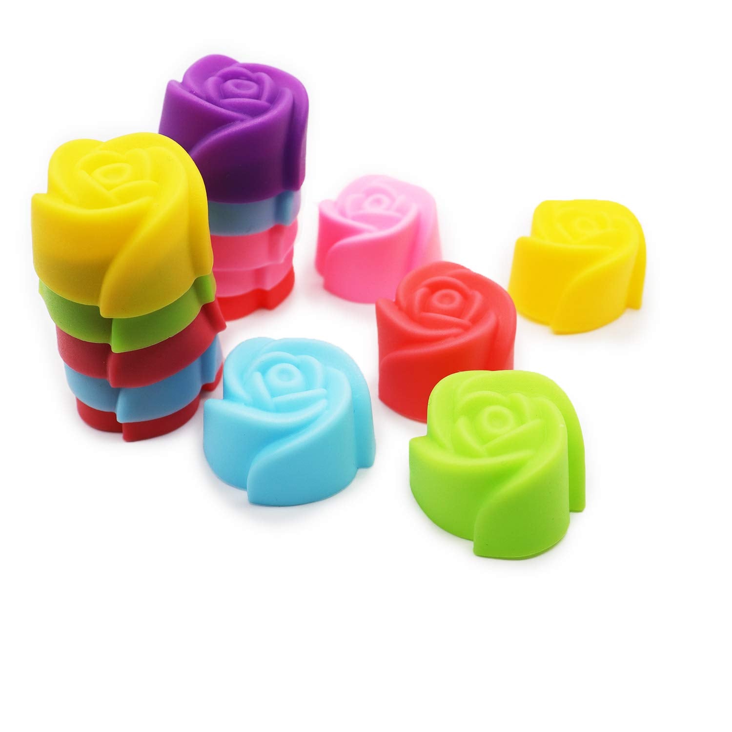 Meiyouju 20 Pcs Reusable And Not Sticky Mini Flower Silicone Baking Cups,Mini Cupcake Liners,Muffin Chocolate Holders Truffle Cu