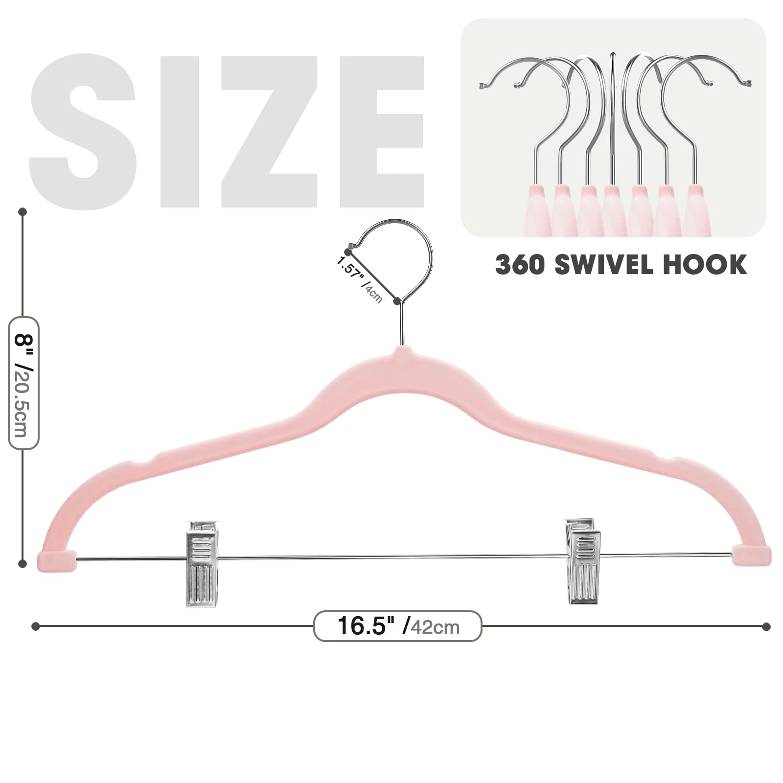 Ulimart 24-Pack Blush Pink Velvet Hangers,Pants Hangers With Clips Adjustable,Felt Hangers,Heavy-Duty,Non-Slip,Space Saving,Slim