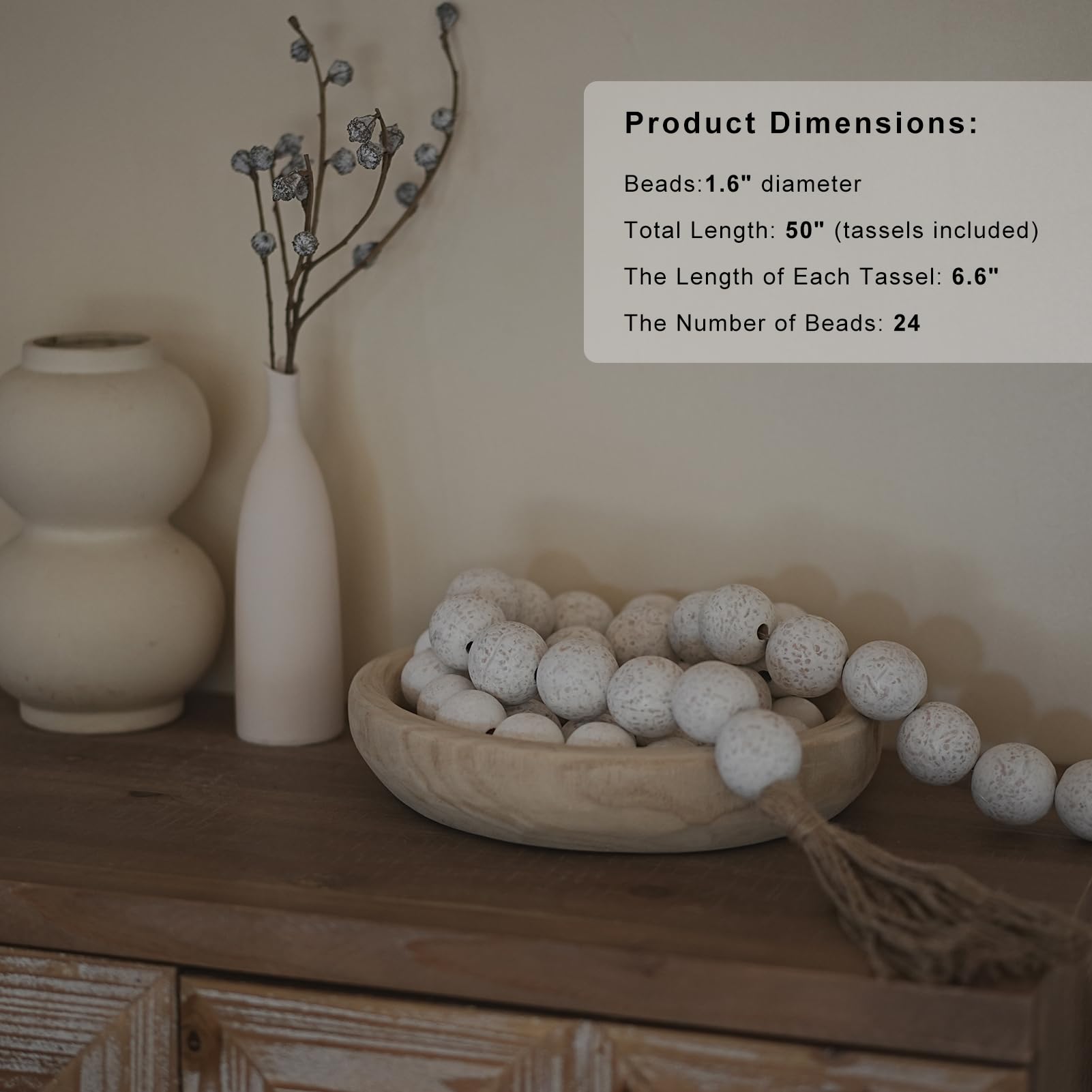 RUIRUICO Extra Large Wood Bead Garland with 1.6 Diameter Wood Beads,Decorative Beads Home Decor, Farmhouse Beads Decor (Rustic W