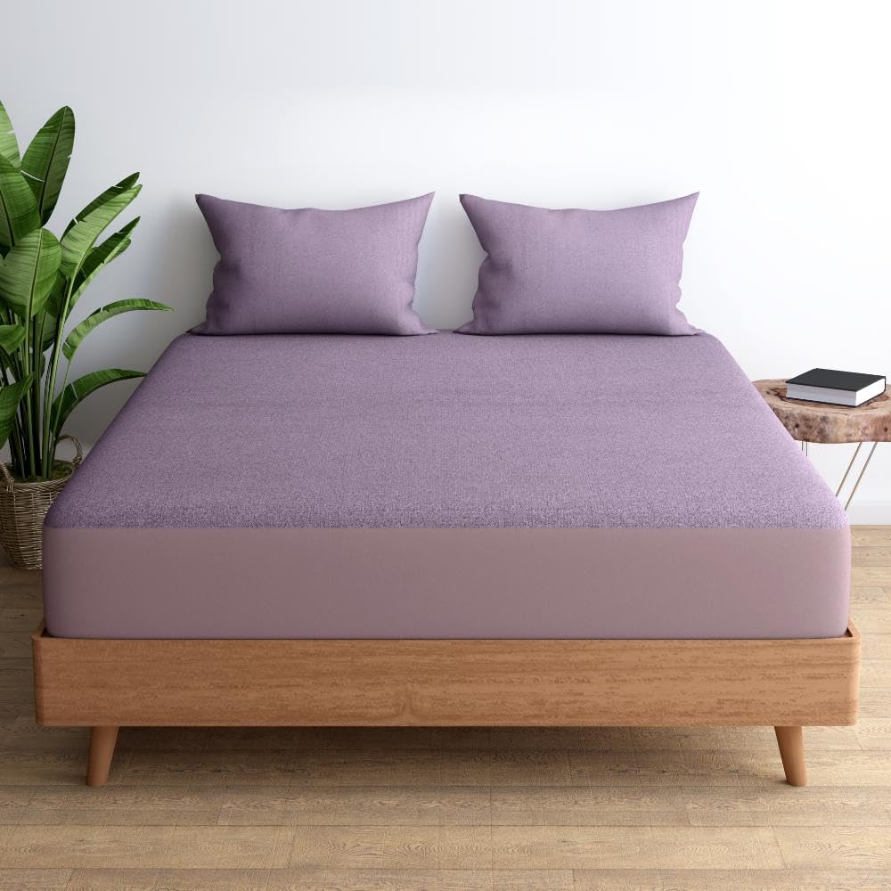 Wakefit Waterproof Bamboo Mattress Protector | Anti-Bacterial Bed Cover, Hypoallergenic, Ultra Soft Fitted Cover - Lavender (75X