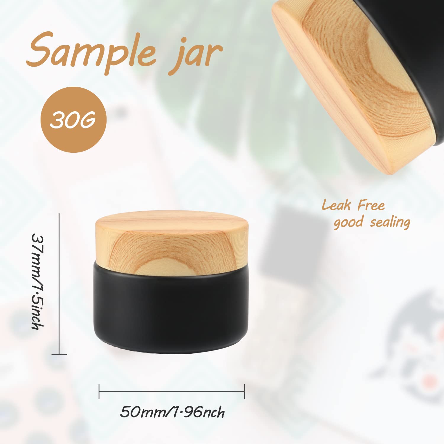 Dmuuudm 12 Pcs 1 Oz Frosted Cream Jar,Empty Refillable Glass Cosmetic Container Jars Holder With Inner Liner,Wood Grain Lid For