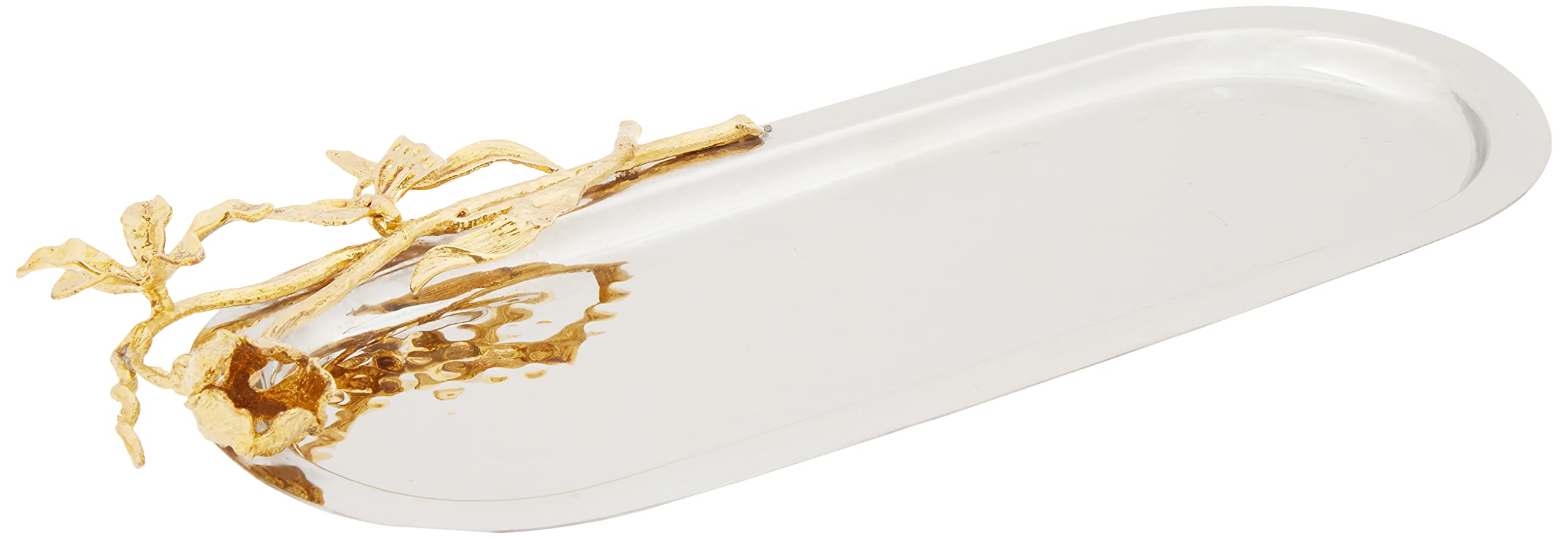 Elegance Butterfly Oval Serving Tray, 15''X6'', Silver/Gold