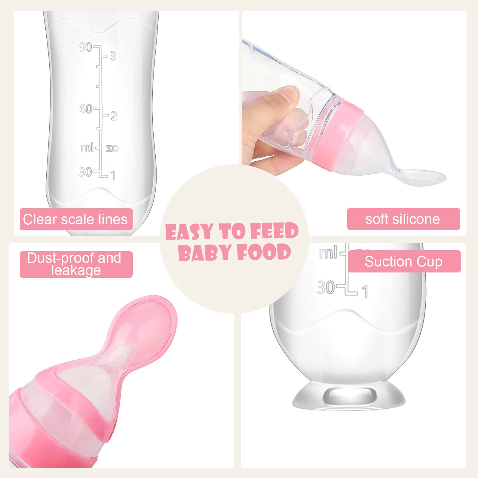Nuanchu 2 Pieces Baby Spoon Feeder Squeeze Food Feeder Toddler Food Spoon Feeder Dispensing Spoon Suction Cup Design Feeder For