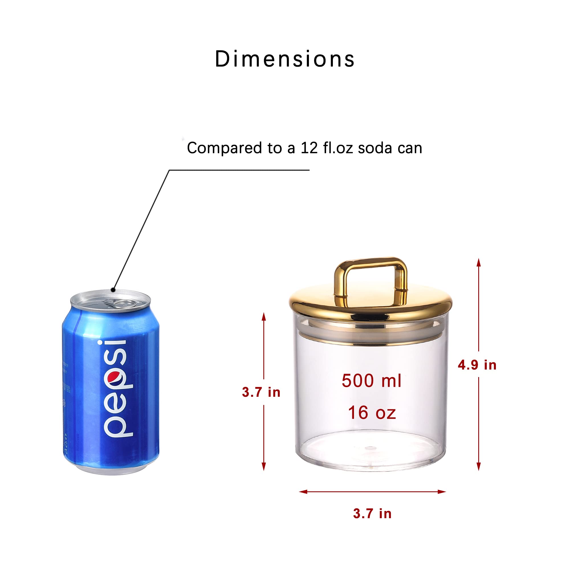 16 Oz Small Acrylic Storage Apothecary Jar With Gold Airtight Lid | Bathroom Vanity Organizer Containers | Ideal Decorative Cani