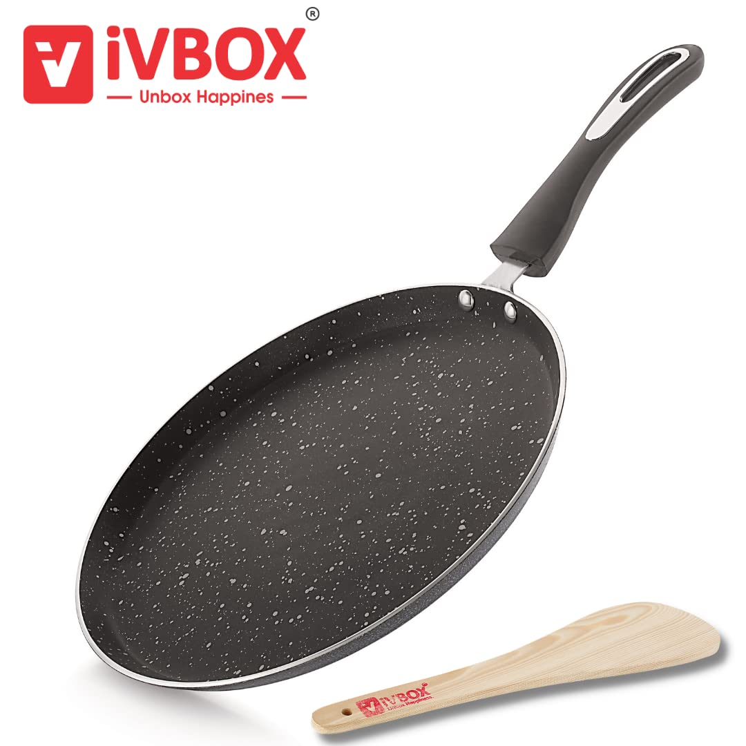 ivbox Omega-Pro Granite Dosa Tawa 3mm-Thick Non Stick (Induction and Gas Stove Compatible), 280 mm, Aluminium, Black