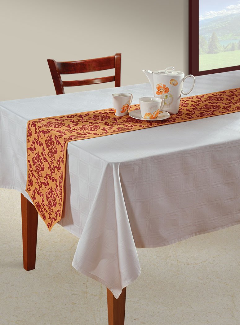 Swayam Libra Printed Cotton Regular Table Runner  Rust (RNR011410)