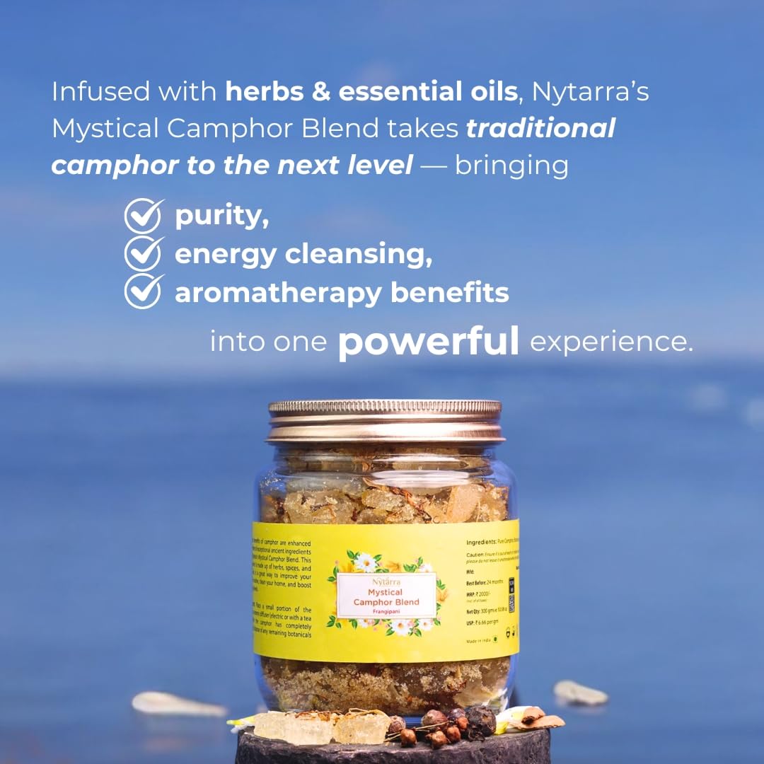 Nytarra Frangipani Mystical Camphor Blend - 300G | Pure Kapoor/Kapooram For Diffuser, Daily Use & Meditation | Infused With Herb