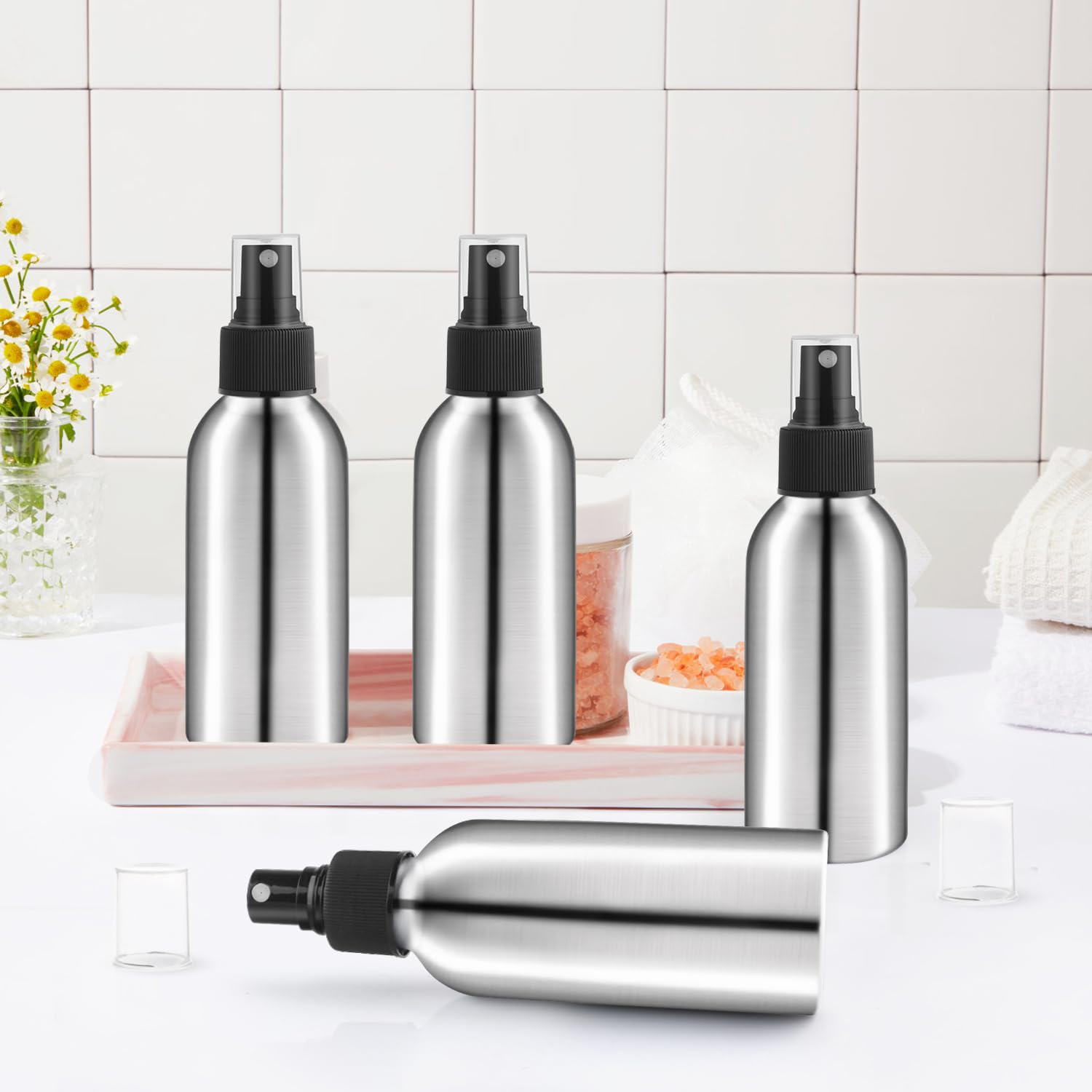 Mirrline 8 Pcs Aluminum Fine Mist Spray Bottles - 120ml/4oz Reusable Atomizers for Toner, Perfume, Essential Oils