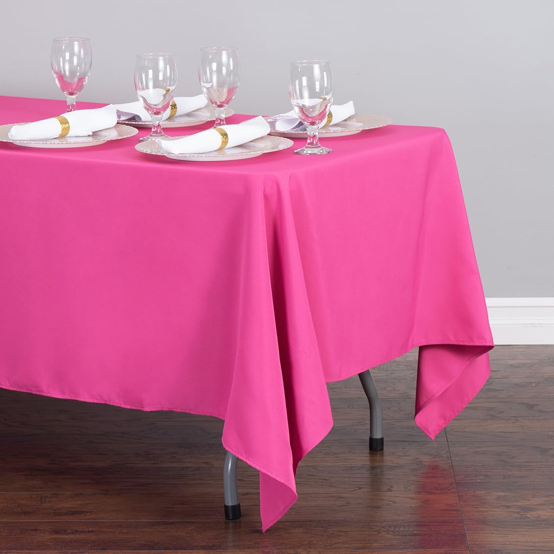 Ltc Linens 5 Pack Fuchsia Rectangular Tablecloths 70 X 120 Inches For 6 Ro 8 Feet Rectangle Banquet Tables With Half-Drop - Stai