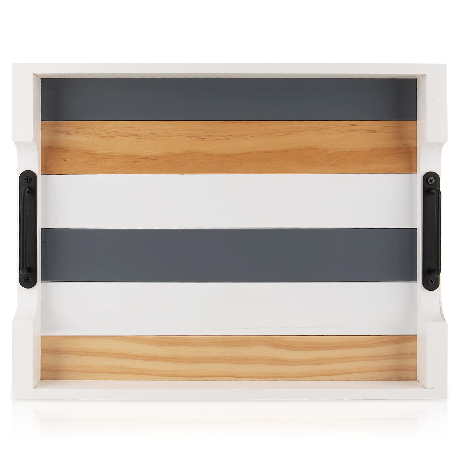 Serving Tray Wooden With Handle For Ottoman, Rustic Rectangle Coffee Tray For Eating, Size 17''X13'', Multicolor