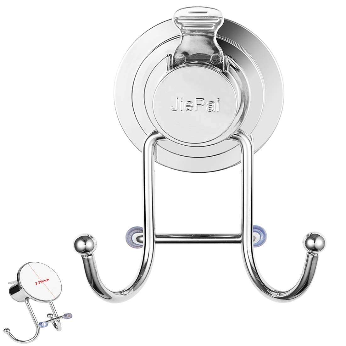 JiePai Suction Cup Towel Hooks Shower Towel Holder for Bathroom Suction Shower Towel Rack Organizer for Towel  Bathrobe Loofah Coat Bags Chrome (2 Pack)