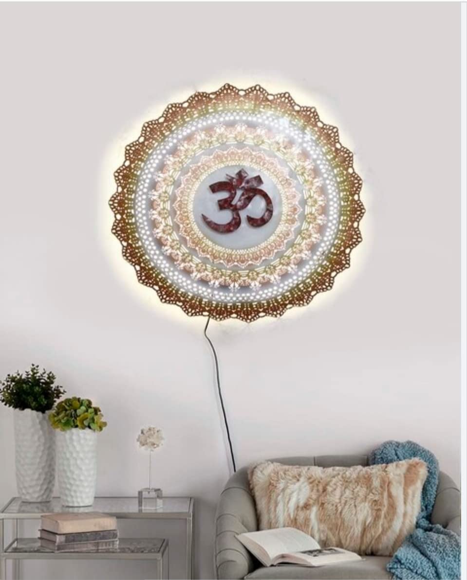 Himmart Metal Wall Decor Om Wall Hanging Wall Mounted Hanging Art With Led Light For Home Living Room Bedroom Restaurants And Gi