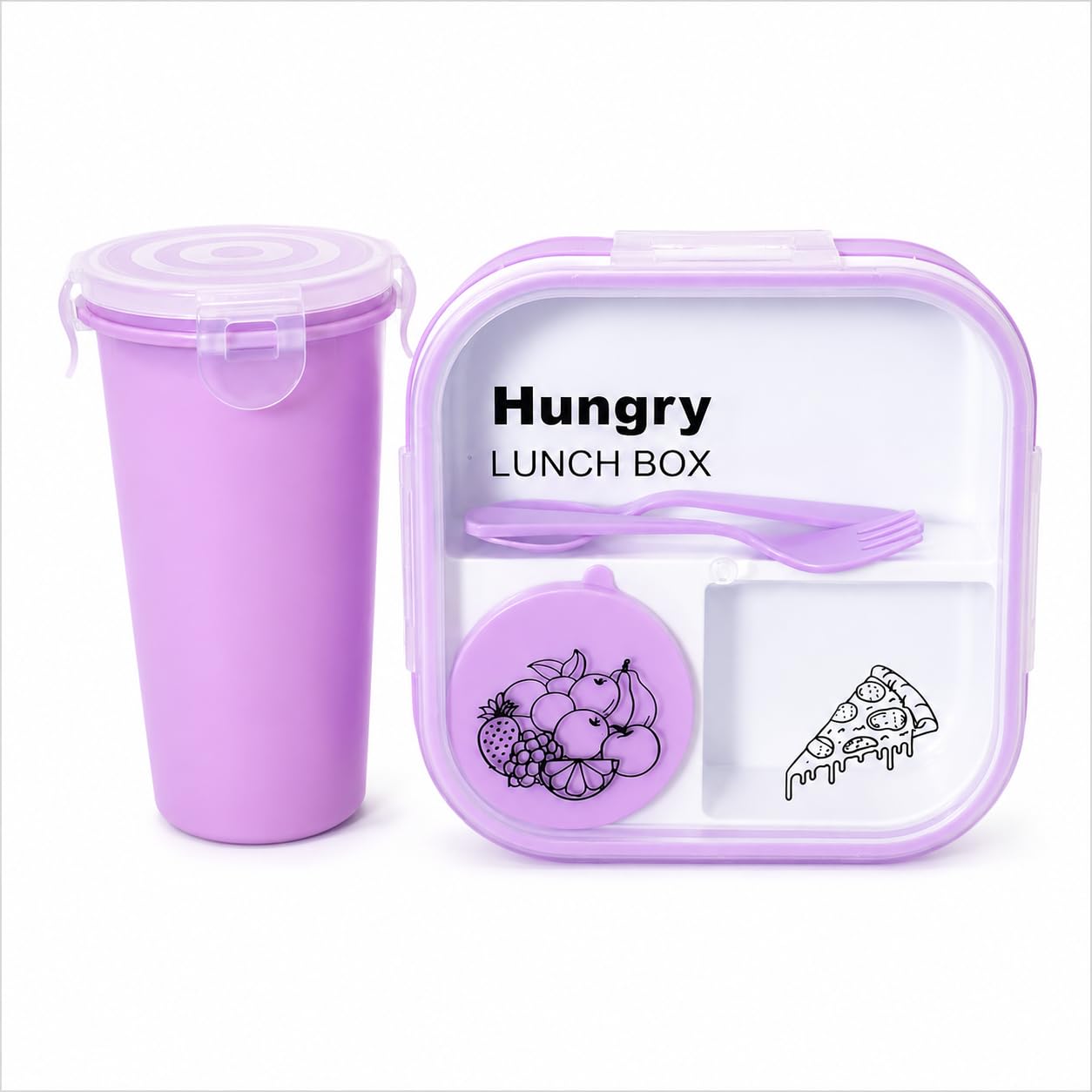 Lunch Box With Water Bottle Set For Kids Adults Women Men | 3 Compartment Leak Proof Bento Lunch Box With Spoon Fork & Sauce Con