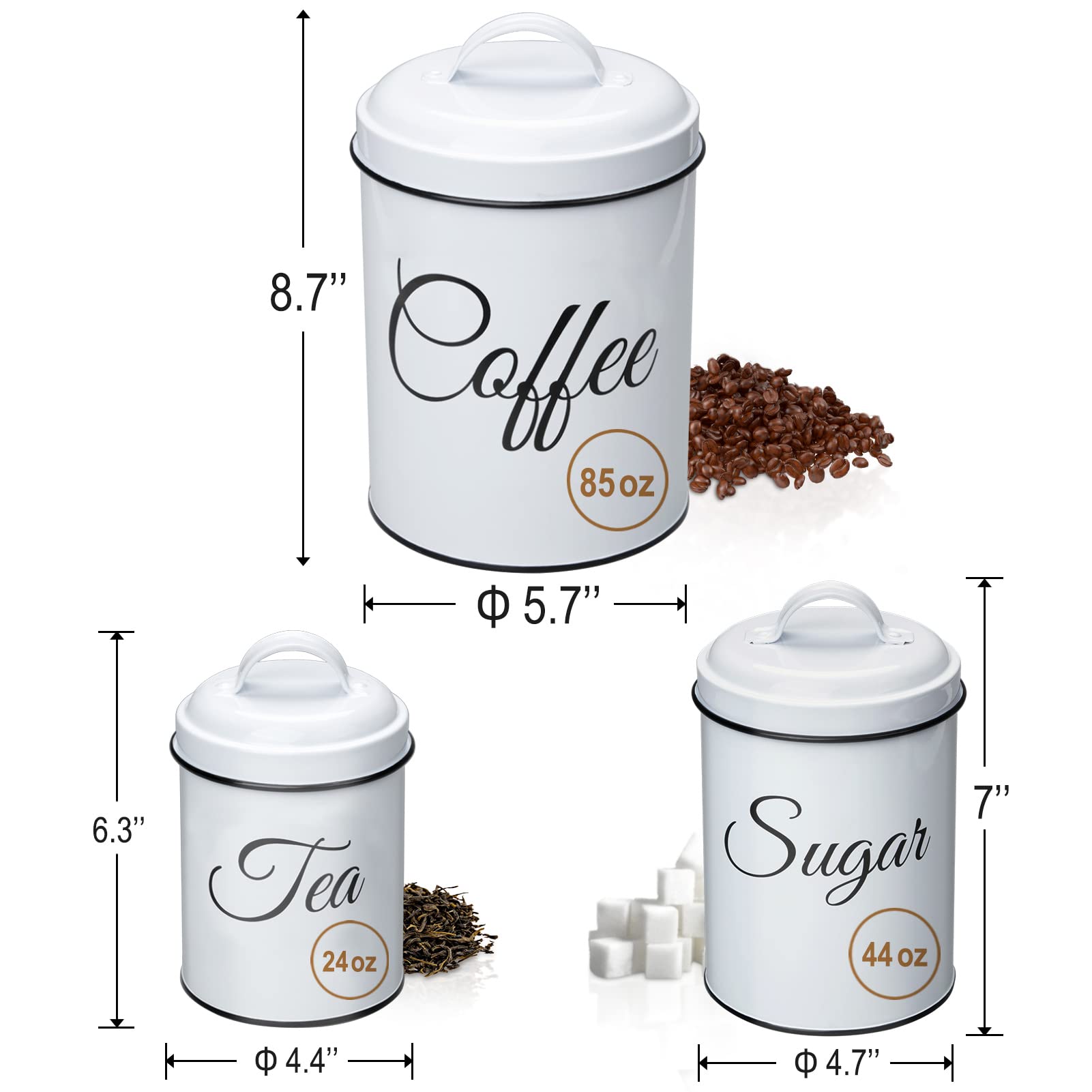 Coffee Tea Sugar Containers For Countertop, 3-Piece Stainless Steel Kitchen Canisters Set, Sugar Jar Coffee Jar With Lids For Fr