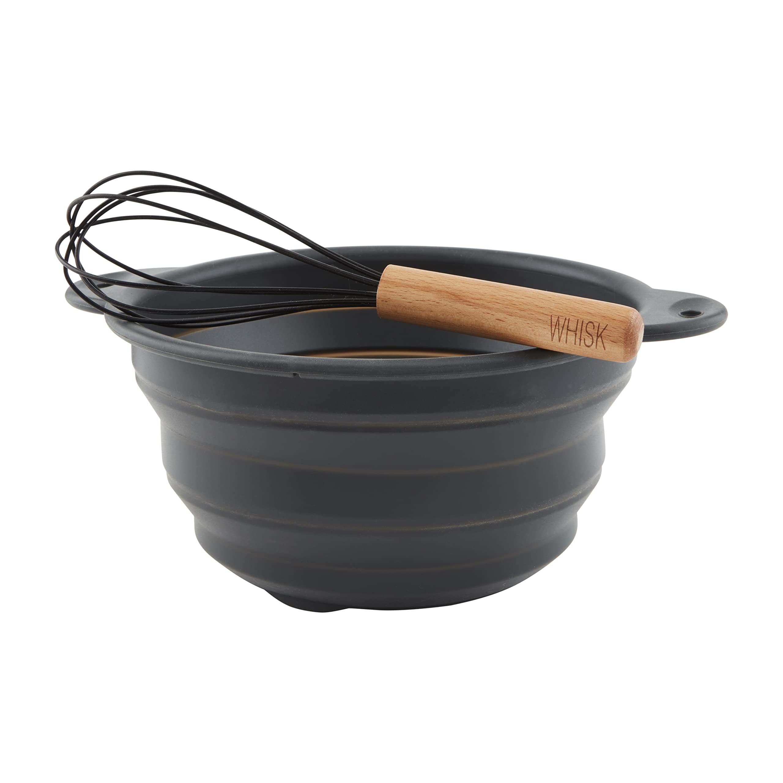 Mud Pie Silcone Mixing Bowl & Whisk Set, 5'' H X 9'' Dia, Gray