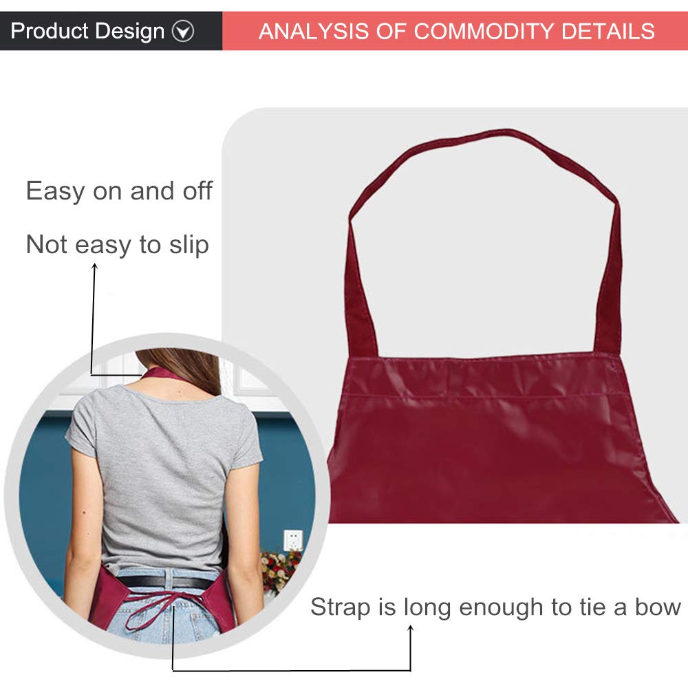 PU Kitchen Oil and Waterproof Aprons for Women with Pocket for Cooking Washing Blue