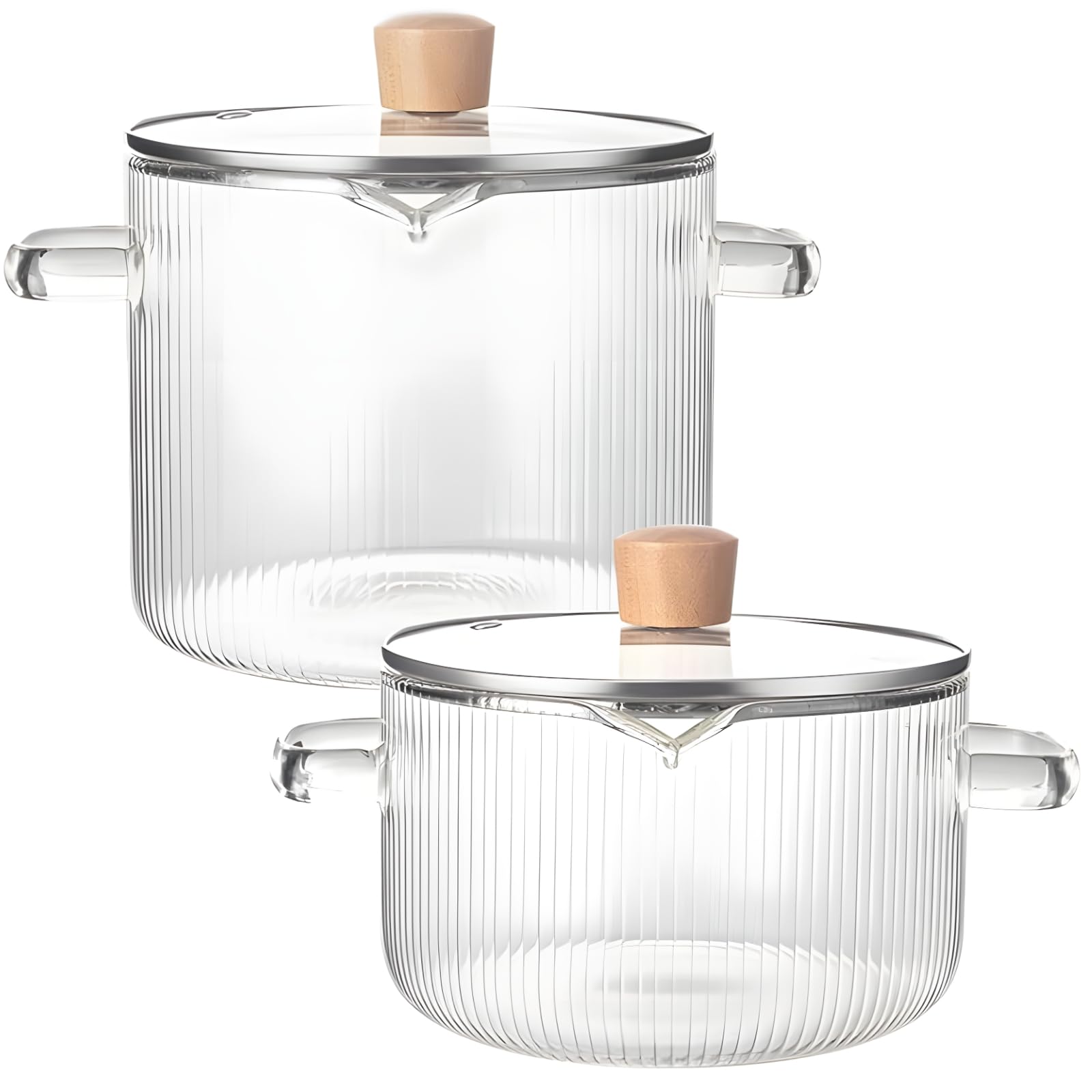 2 Pcs Clear Borosilicate Glass Saucepan Set, HighTemperature Resistant Cooking Pots, Stovetop, Microwave & Dishwasher Safe, Inc