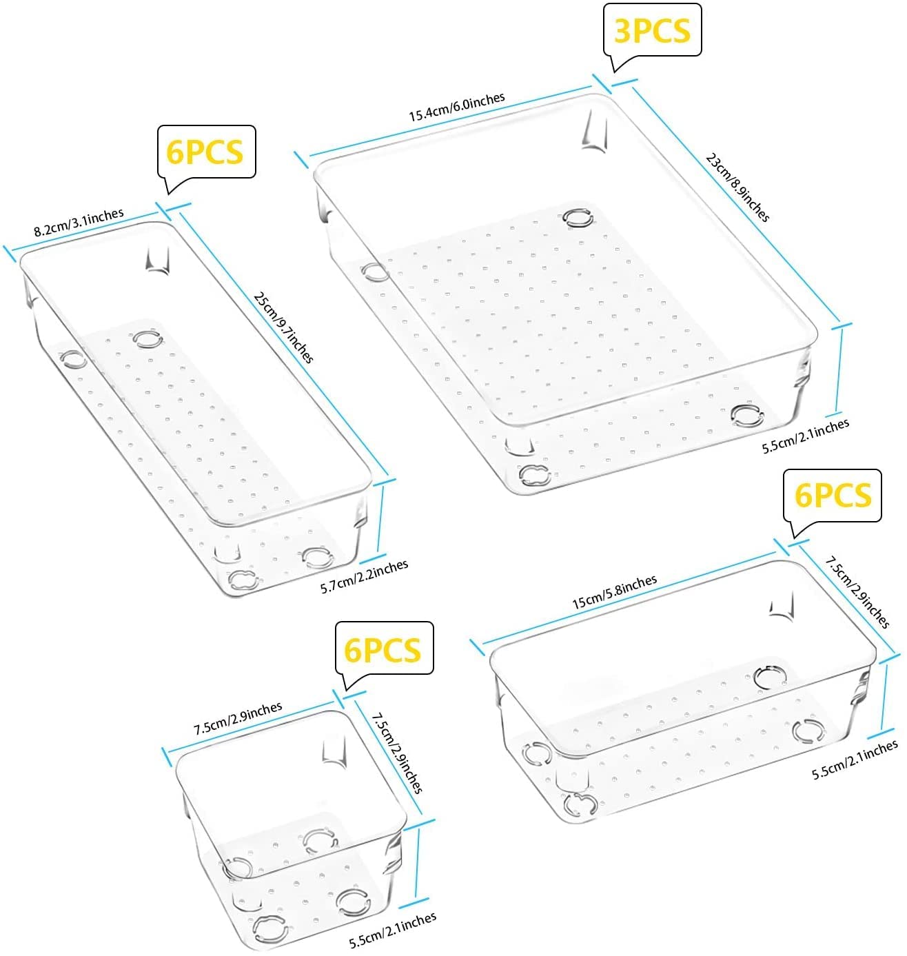 Zollyss Desk Drawer Organizers Trays Set Clear Plastic Storage Bins Bathroom Drawer Tray Dividers Vanity Trays Organizer For Bed