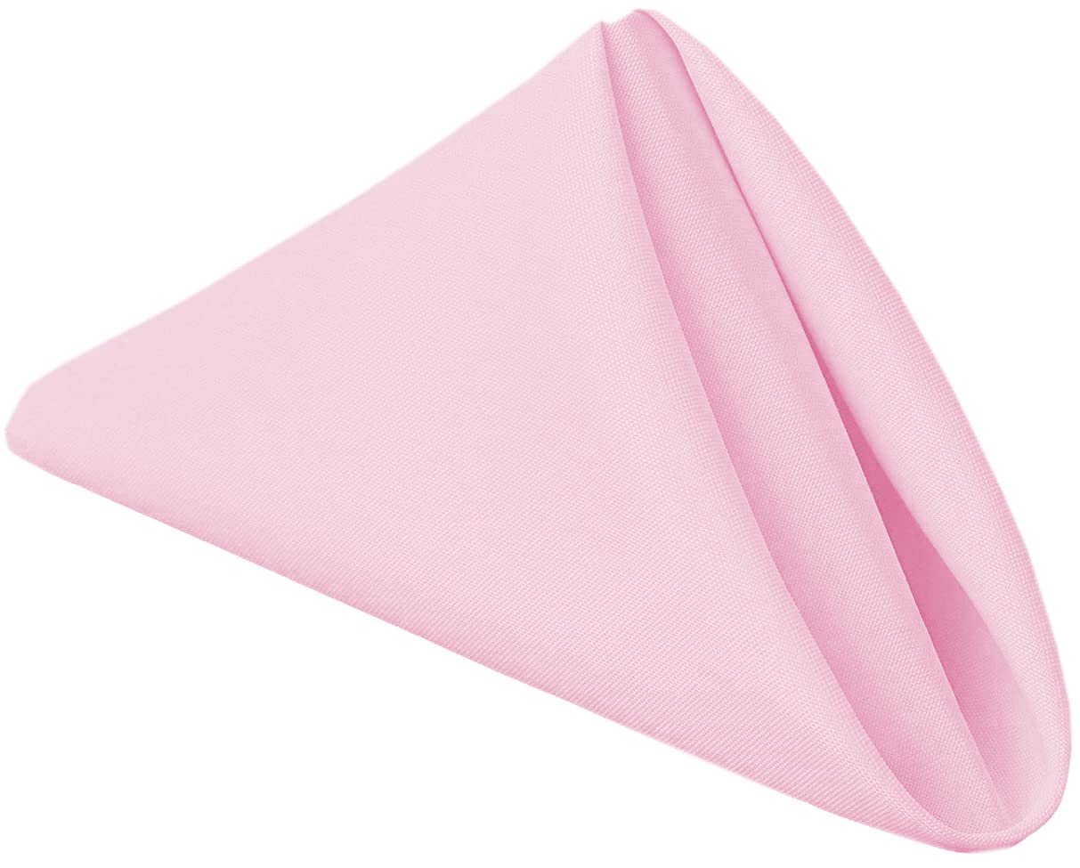 Ploymono Pink Heavy Duty Cloth Napkins - 17 X 17 Inch Solid Washable Polyester Dinner Napkins - Set Of 8 Napkins With Hemmed Edg