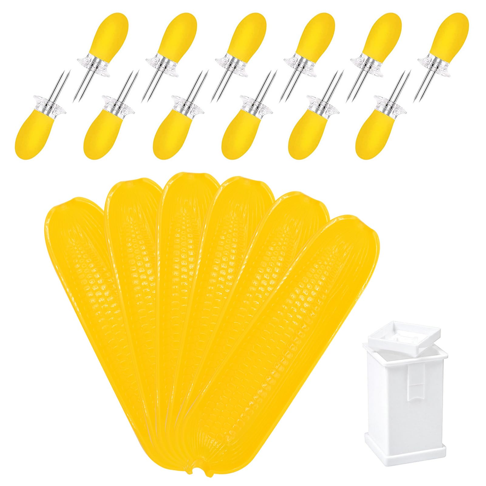 Corn Dishes And Corn Holders Set Kits, Peouwnes Corn On The Cob Holders, Corn Cob Holders Skewers Bbq Twin Prong Holders, Includ
