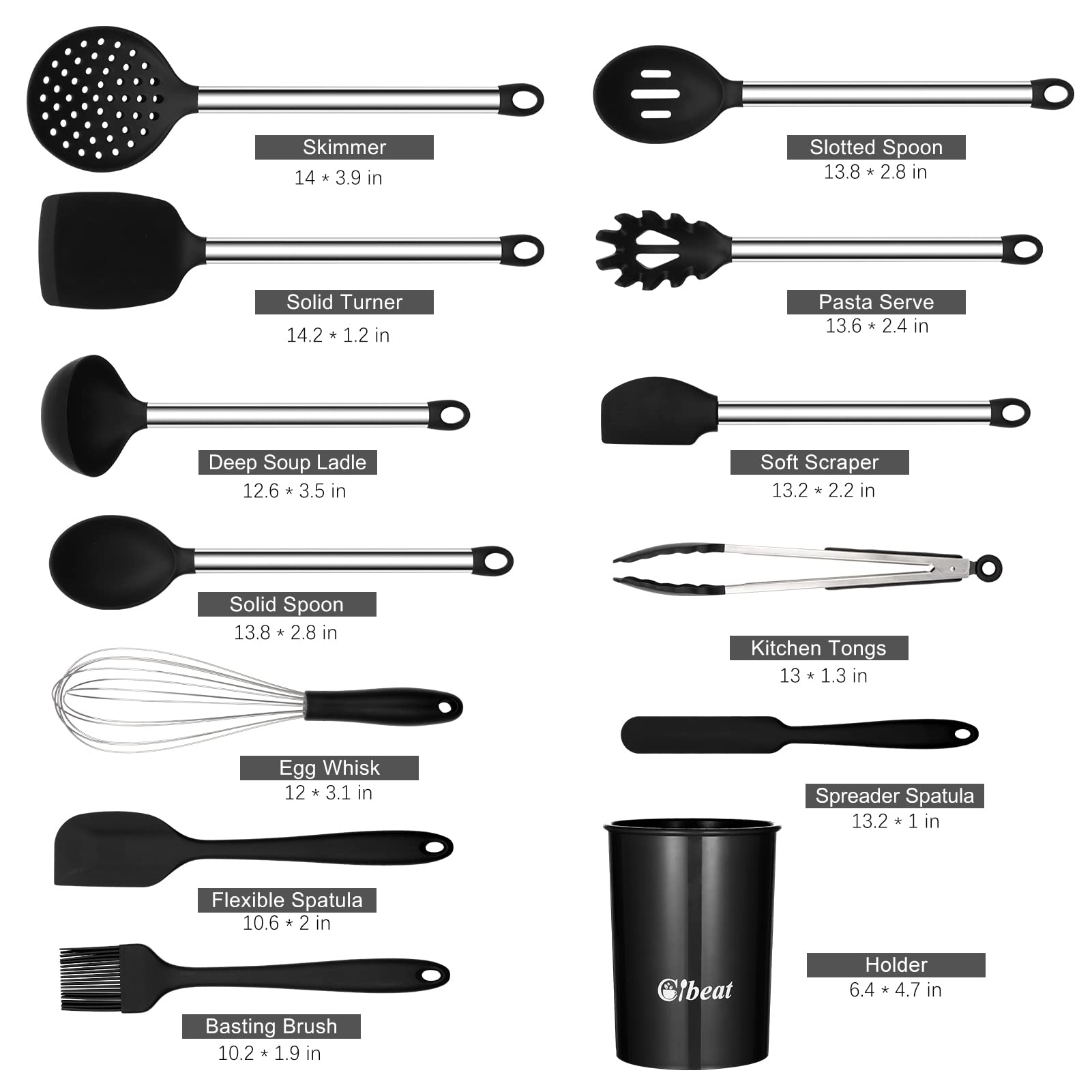 13Pcs Kitchen Utensils Set With Holder, Silicone Cooking Utensils Gadget, Kitchen Spatula Set With Stainless Steel Handle, Nonst