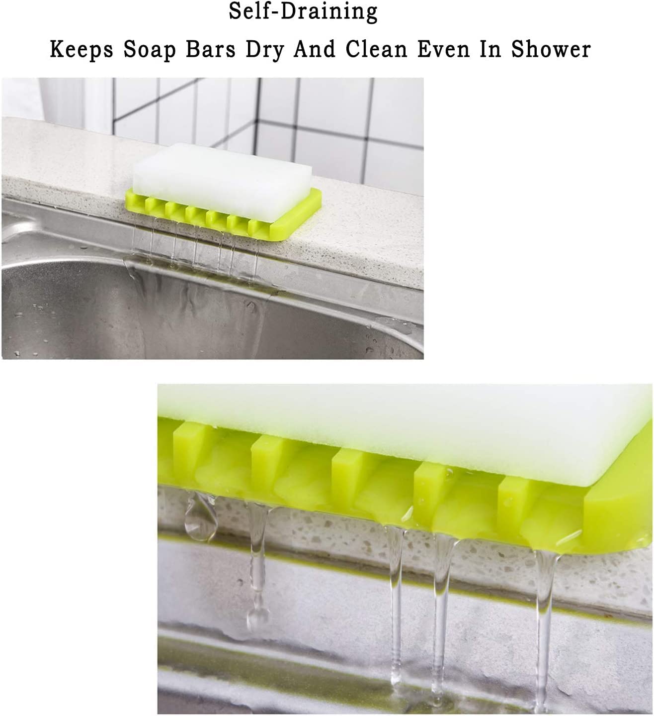 Ramkuwar 3 Pack Silicone Waterfall Soap Dish Saver Holder Portable Soap Tray Drainer For Shower Bathroom Kitchen Countertop For