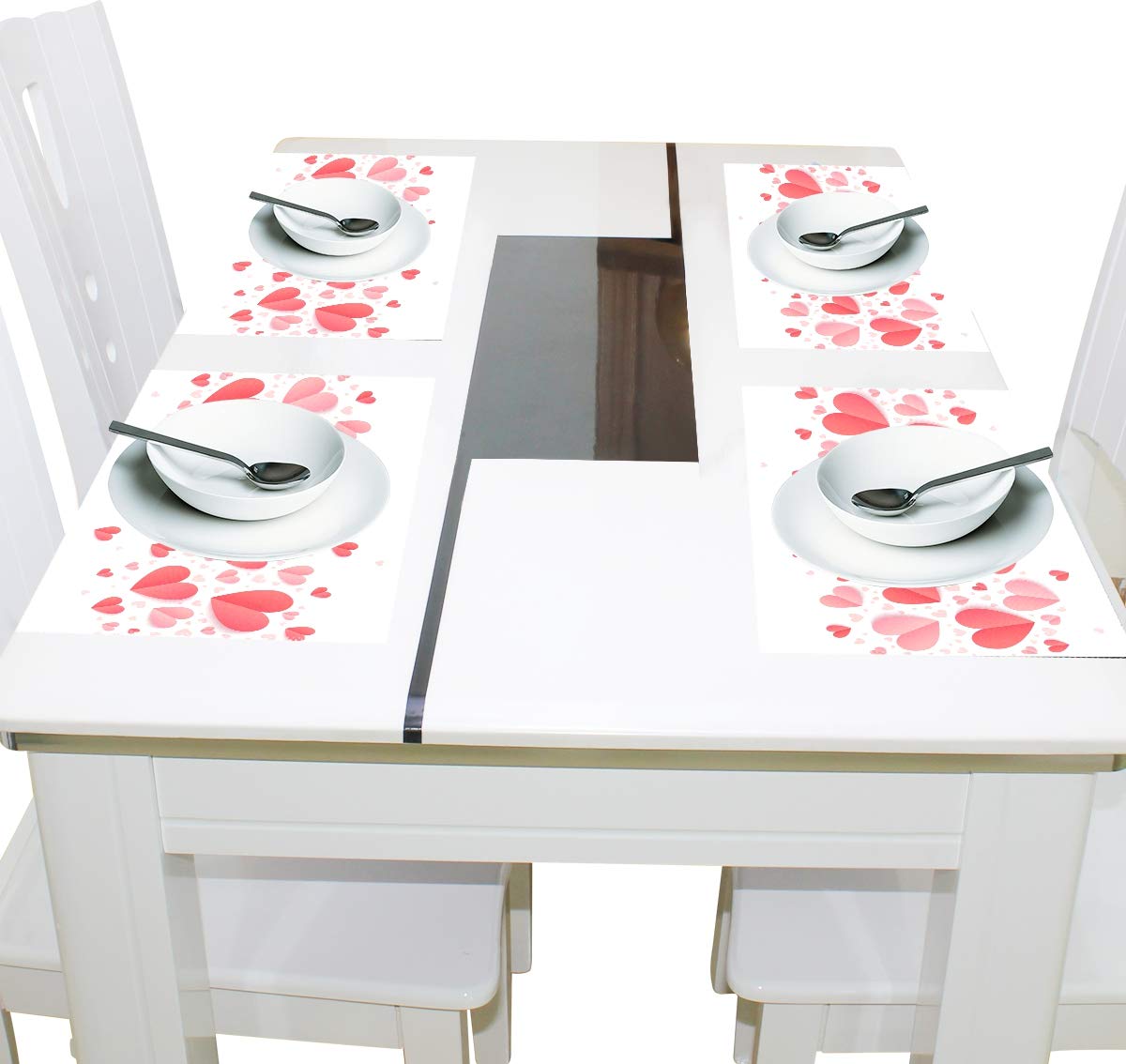 Woor Valentines Day Pink And Red Hearts Placemats For Dining Table Heat Resistant Kitchen Table Decor Washable Table Mats Set Of