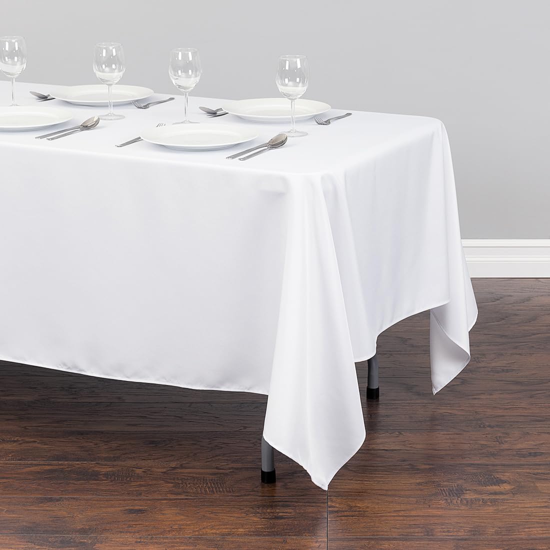 Ltc Linens 2 Pack White Rectangular Tablecloths 70 X 120 Inch For 6 Or 8 Feet Rectangle Banquet Tables With Half-Drop - Stain An