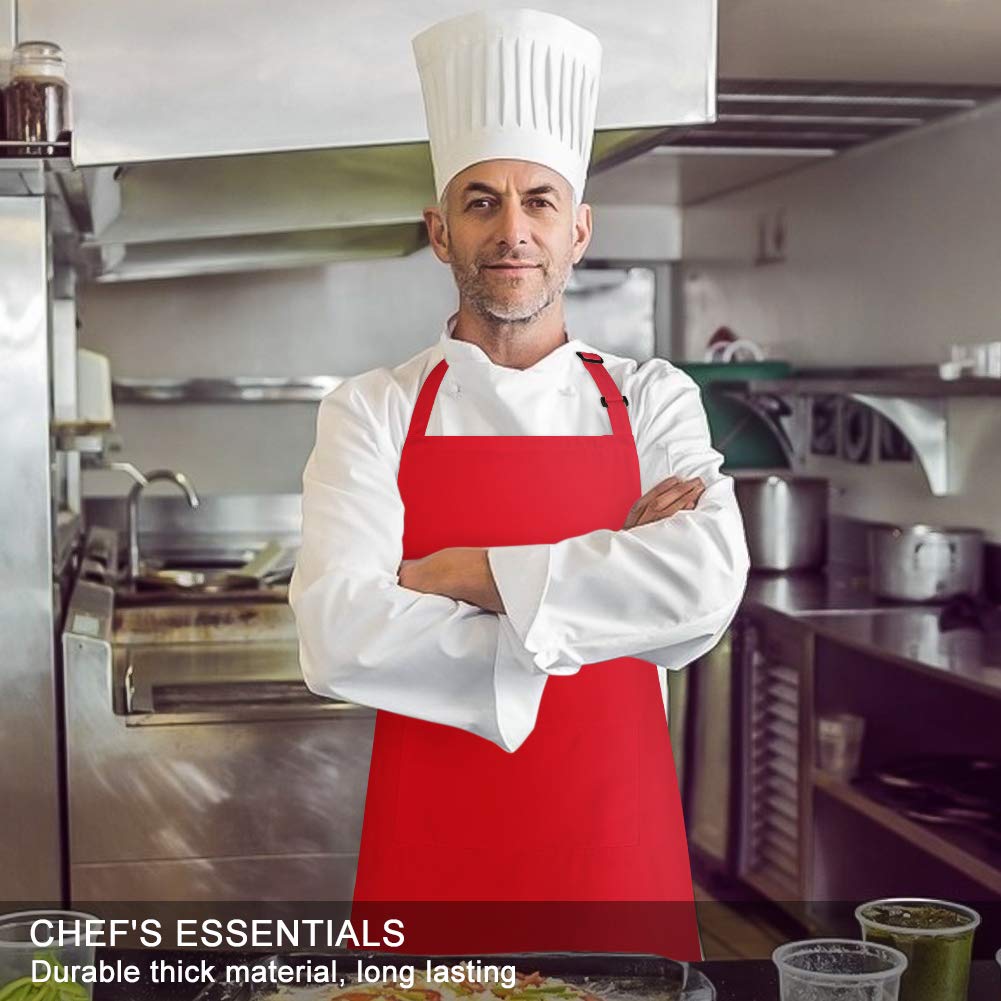 Jubatus 2 Pack Bib Aprons With 2 Pockets Cooking Chef Kitchen Apron For Women Men, Red