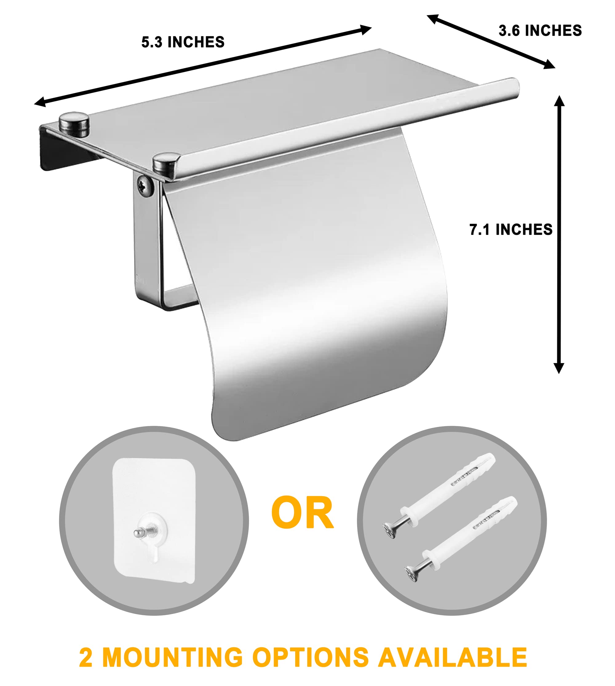 YEAVS Toilet Paper Holder with Phone Shelf and Waterproof Cover  SUS 304 Stainless Steel Tissue Roll Storage Rack (Polished Chrome)
