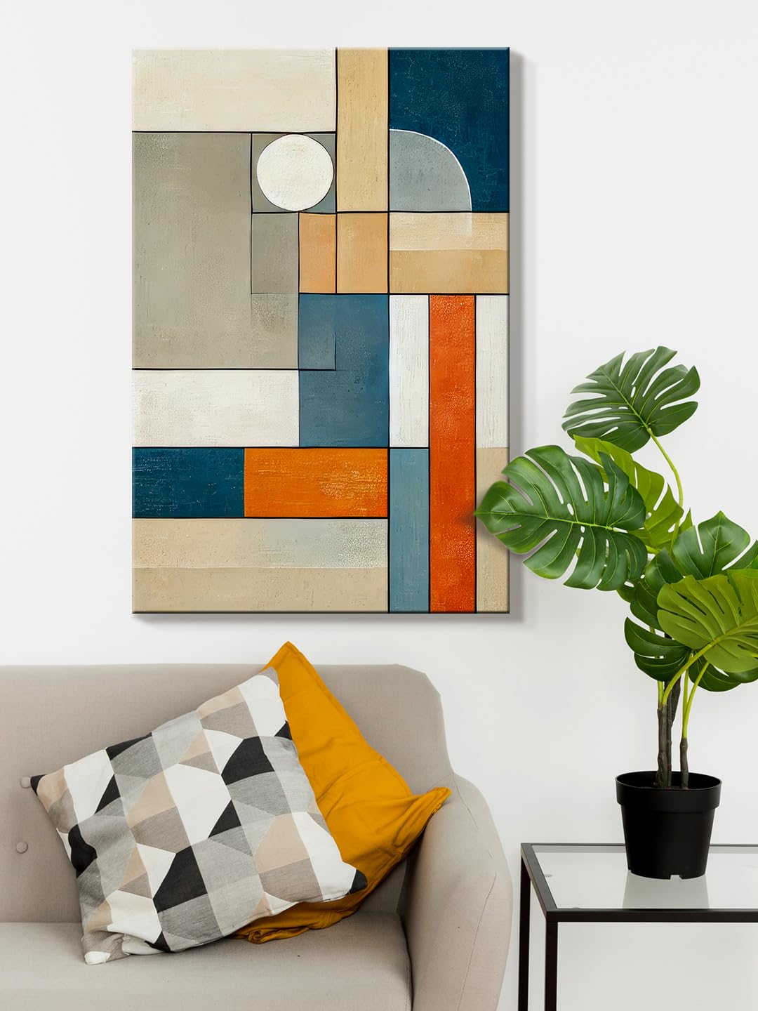 999Store Abstract Geometric Canvas Art In Warm Tones - Stylish Wall Decor For Contemporary Homes(24X36 Inch_ Canvas) Flp24360731