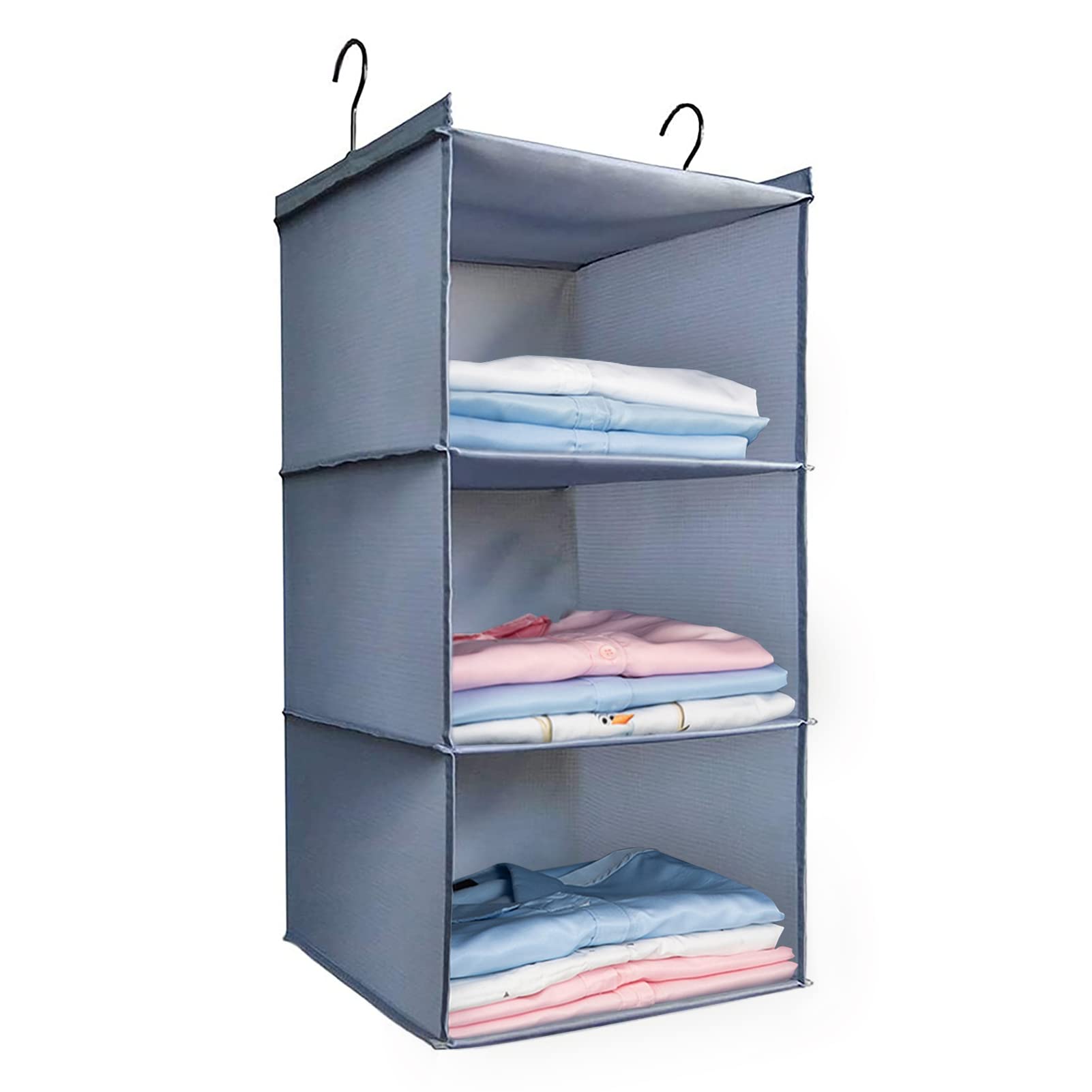 Donyeco Hanging Closet Organizer And Storage 3-Shelf, Easy Mount Foldable Hanging Closet Wardrobe Storage Shelves, Clothes Handb