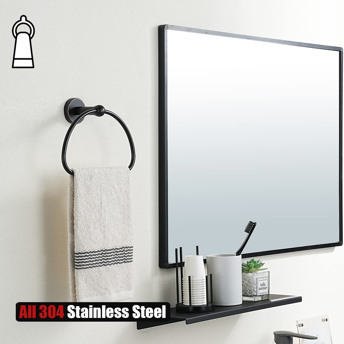 JQK Towel Ring Oil Rubbed Bronze  Stainless Steel Half Ring Towel Holder for Bathroom  7 Inch ORB Wall Mount  TR160-ORB