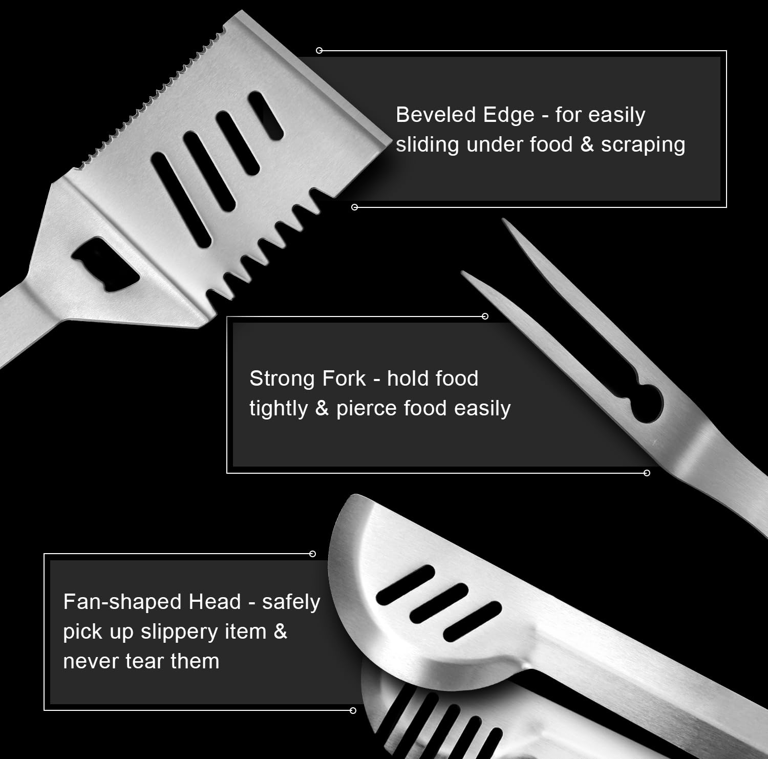 Grillart Grill Tools Grill Utensils Set - 3Pcs Bbq Tools, Stainless Barbeque Grill Accessories -Spatula/Tongs/Fork W/Insulated G