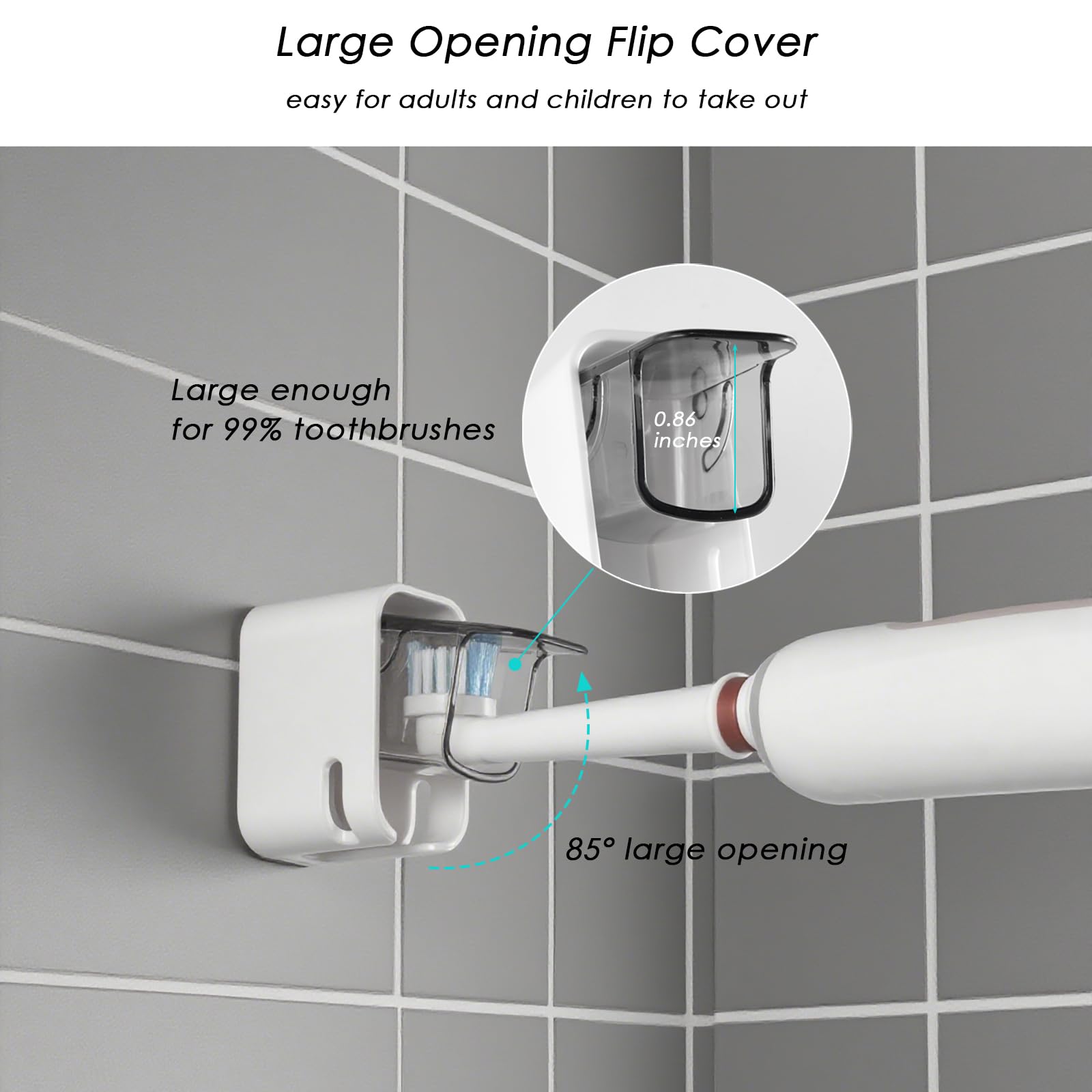 2PCS Toothbrush Holder Wall Mounted for Bathroom with Cover for Shower - with Toothpaste Clip - Single Slot Toothbrush Dispenser