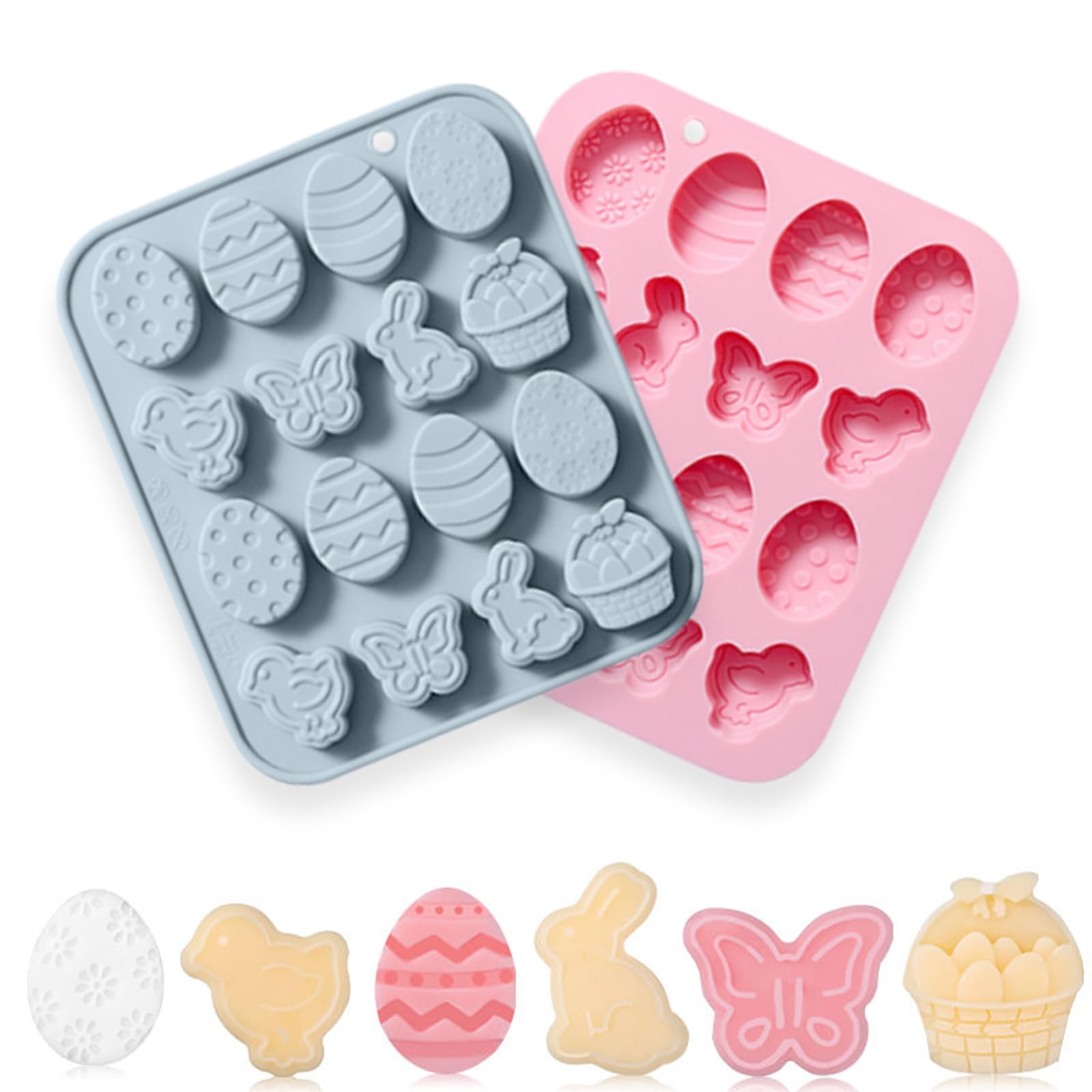 Easter Silicone Candy Molds, 16 Cavity Mini Bunny Egg Butterfly Chick Chocolate Molds Design, Baking Molds for Making Jellies, S