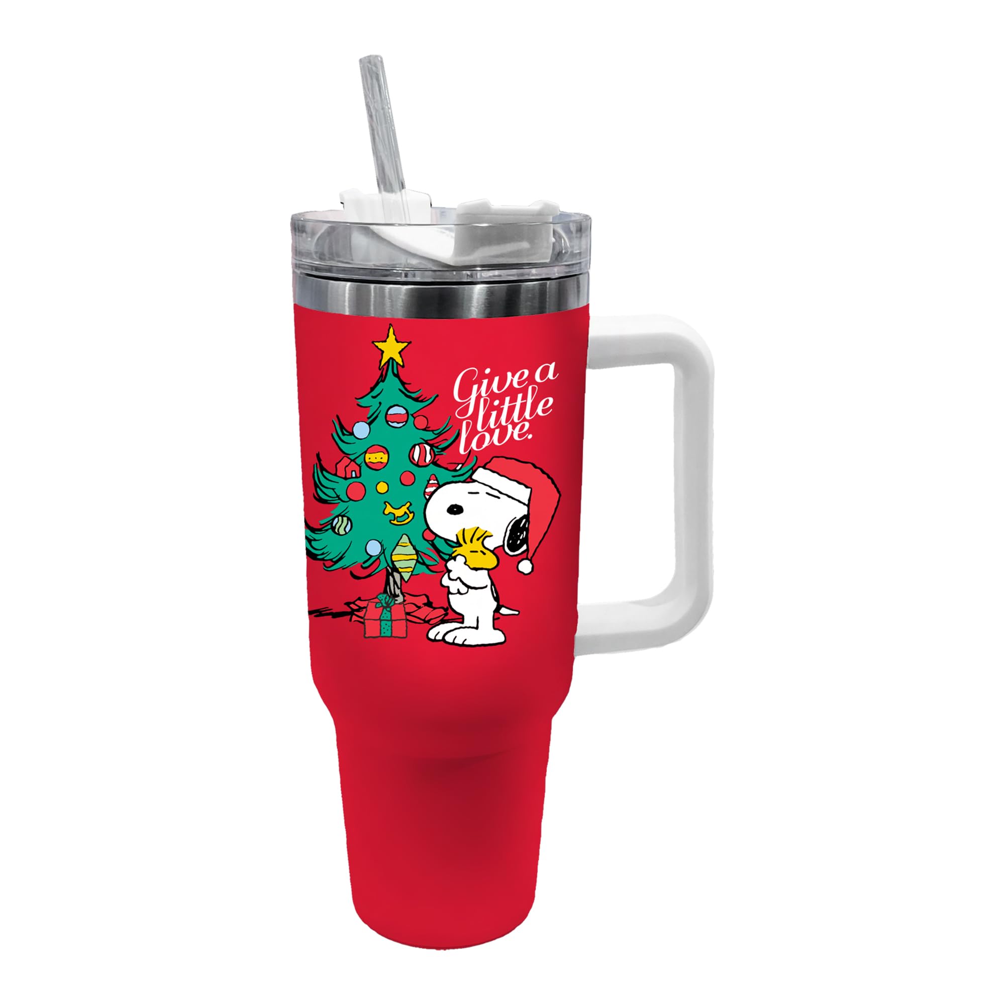 Spoontiques Peanuts Stainless Steel Travel Mug, 40oz - Double Wall Insulation, Sturdy Handle, Sliding Lock Travel Lid - Snoopy C